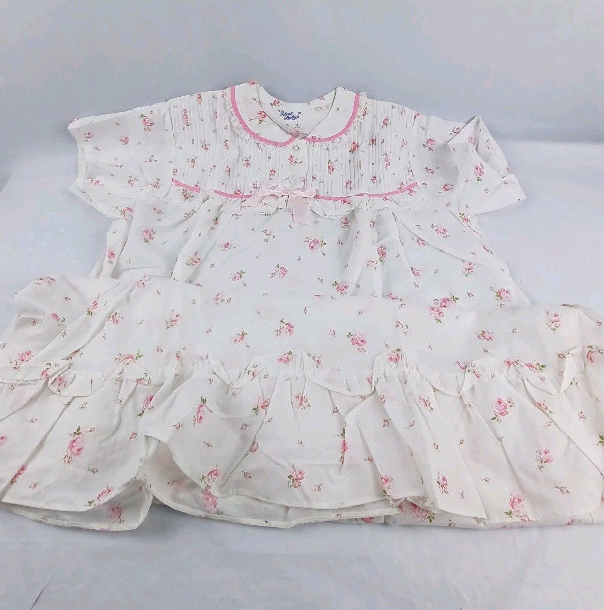 Vtg Women’s Ideal Lady Nightgown Short Sleeve Mid-length White Pink Flo Size 40