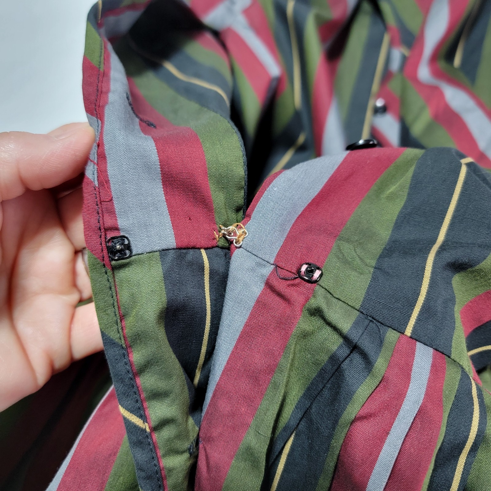 Vintage Bobbie Brooks 60s Striped Day Dress Red Black Green Grey Women Size S/6