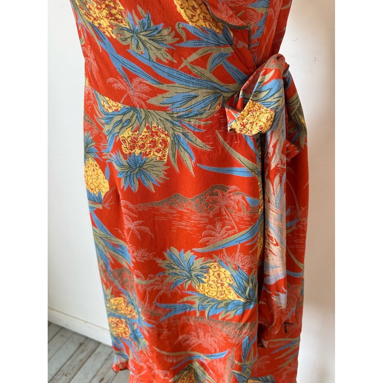 Vintage Diva Dollz Wrap Dress Hawaiian Print Pineapple Coastal Tropical Medium