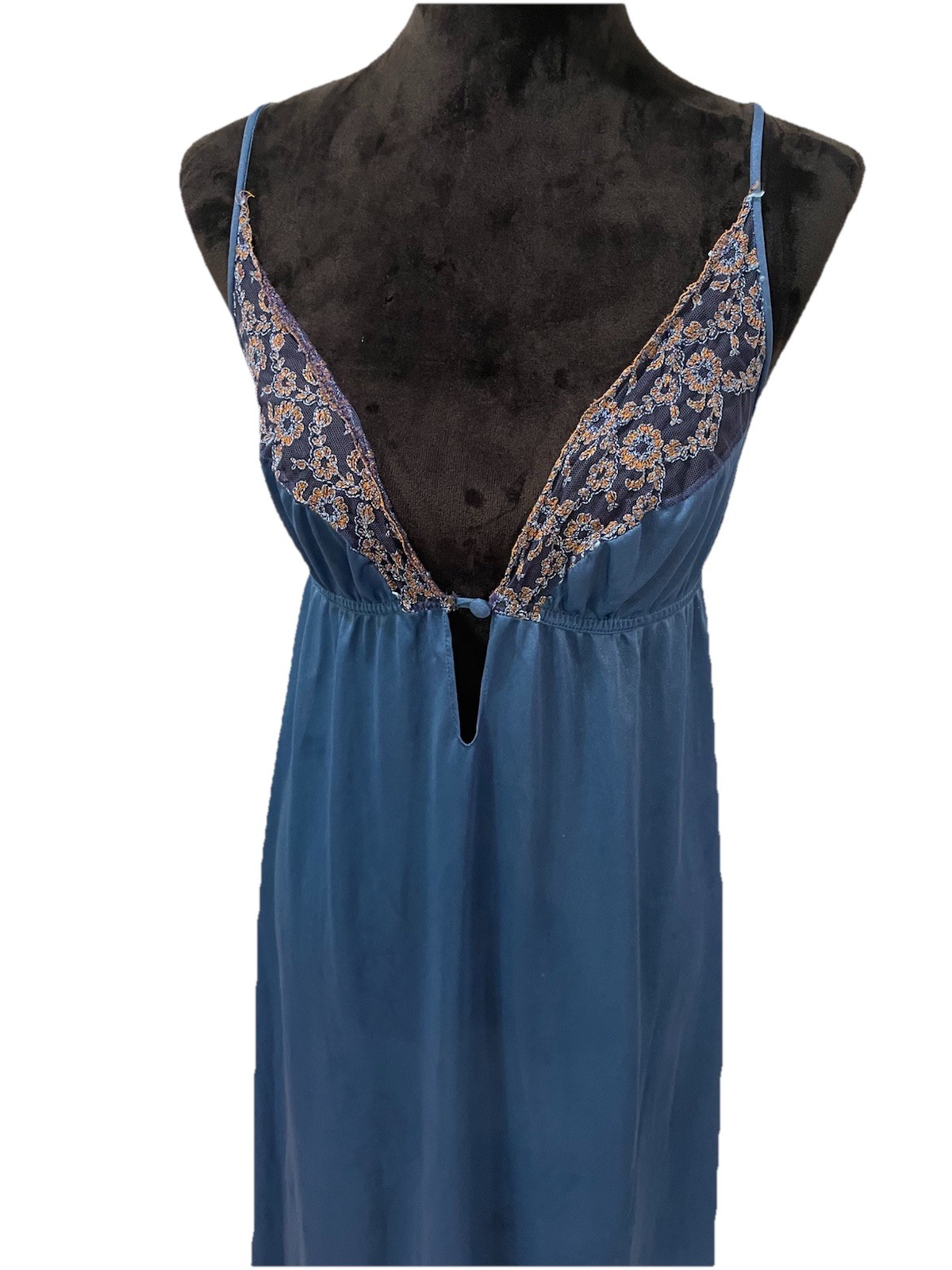 Vintage Sheer Madness Blue Lace Long Slip Dress Gown Nightgown Large