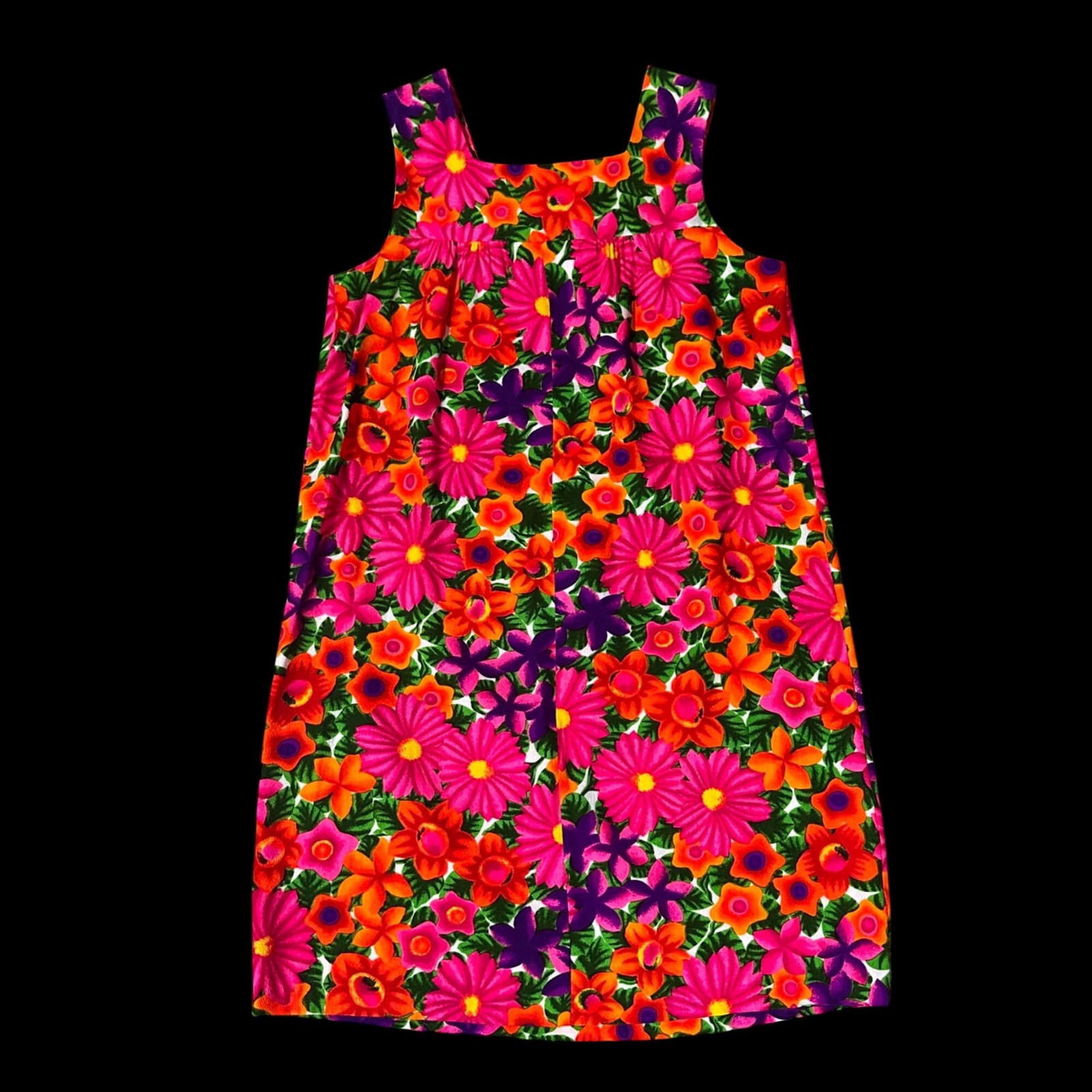 Vintage Hawaiian Floral Dress Large Pink Orange Tropical Paradise Pomaré Tahiti