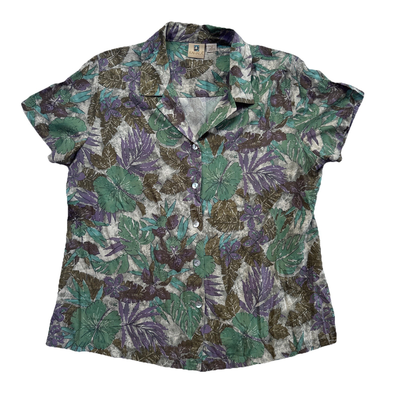 Vintage Kahala woman’s size Medium Hawaiian Shirt Bottom Up V Neck