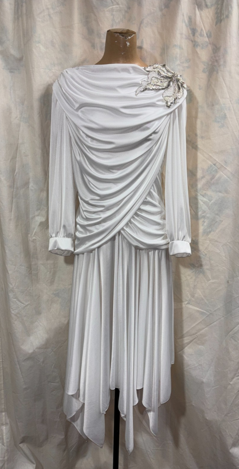 Vintage 1970s 1980s Joo Mee White Evening Cocktail Wedding Disco Dress 13/14