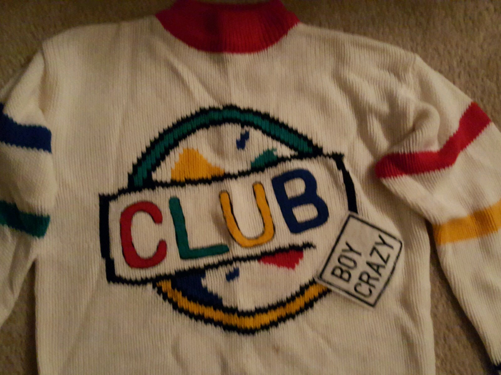 Vintage Womens Sweater JJ Fargo Sports Cheerleader CLUB BOY CRAZY 70s 80s Large