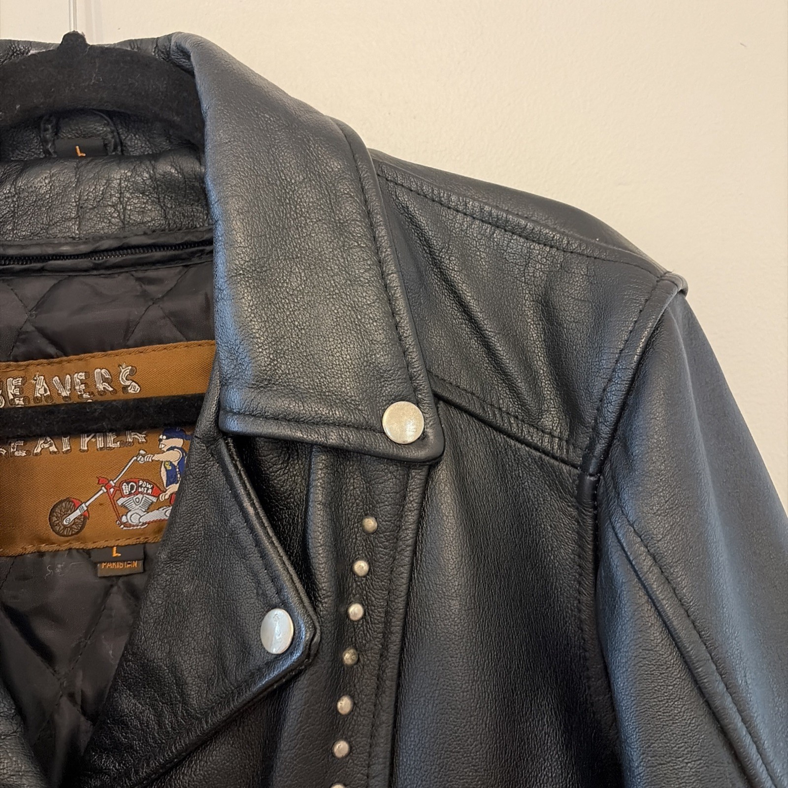 Vintage Beavers Den Womens Sz L Jacket Genuine Leather Biker studded Motorcycle