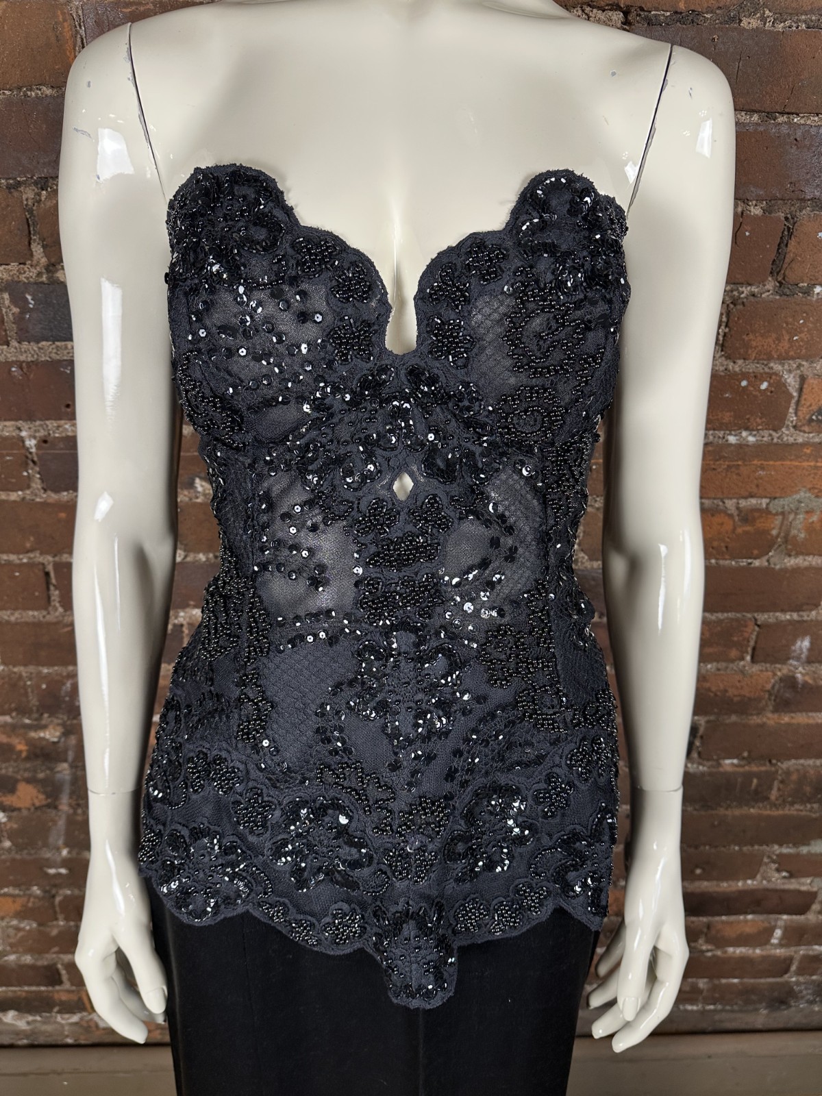NWT VTG 1990s MICHAEL CASEY VICKY TIEL Black Lace Corset Maxi Skirt Two Piece