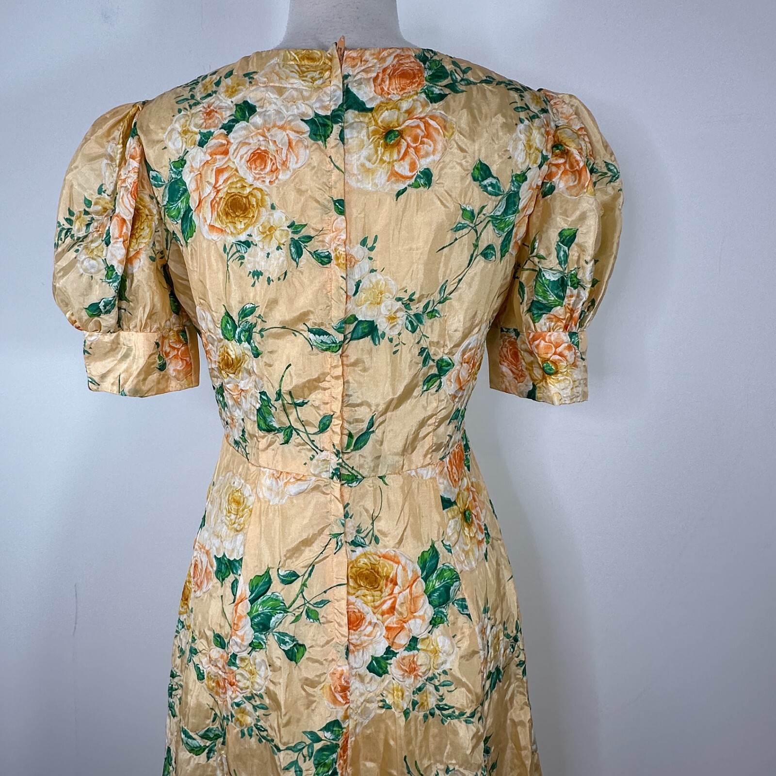 Vintage Specially Handmade By Diane Ringer S-M? Yellow Puffy Sleeve Maxi Dress