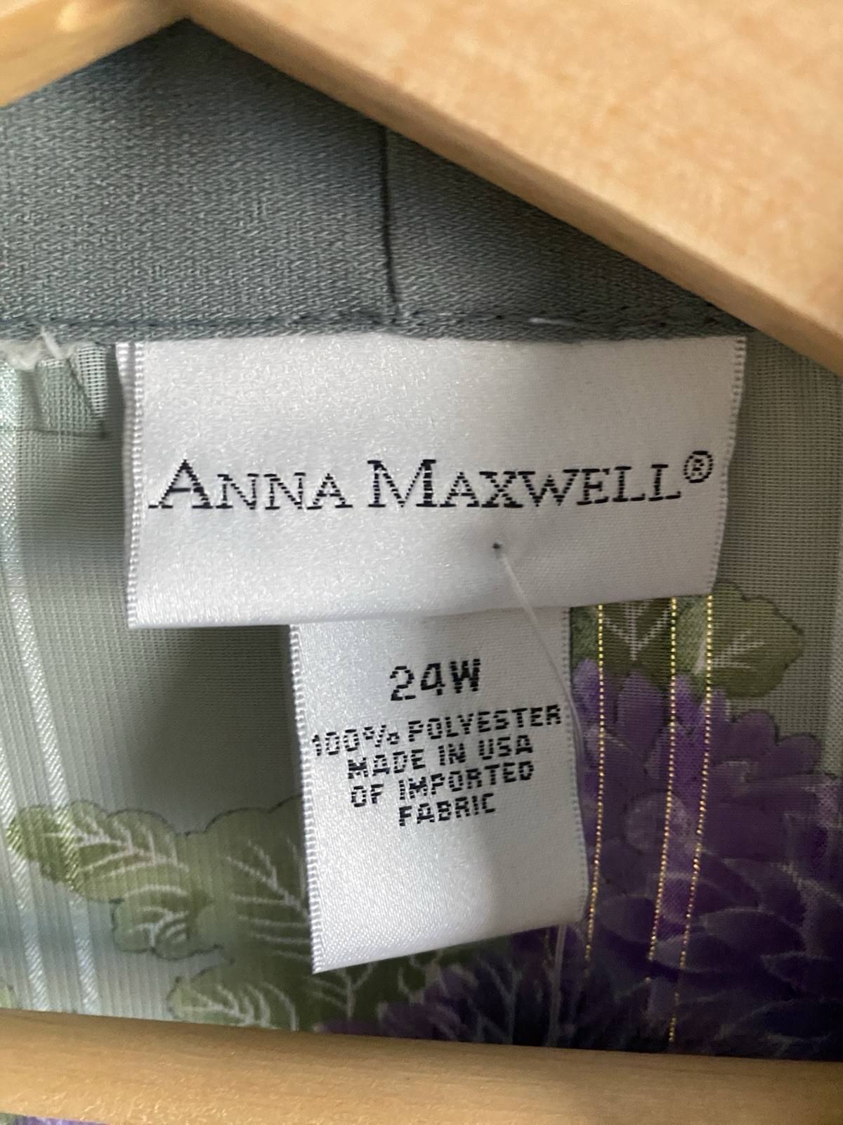 Vtg Anna Maxwell Womens Robe 24W Sage Purple Floral Semi-shear Duster Kimono