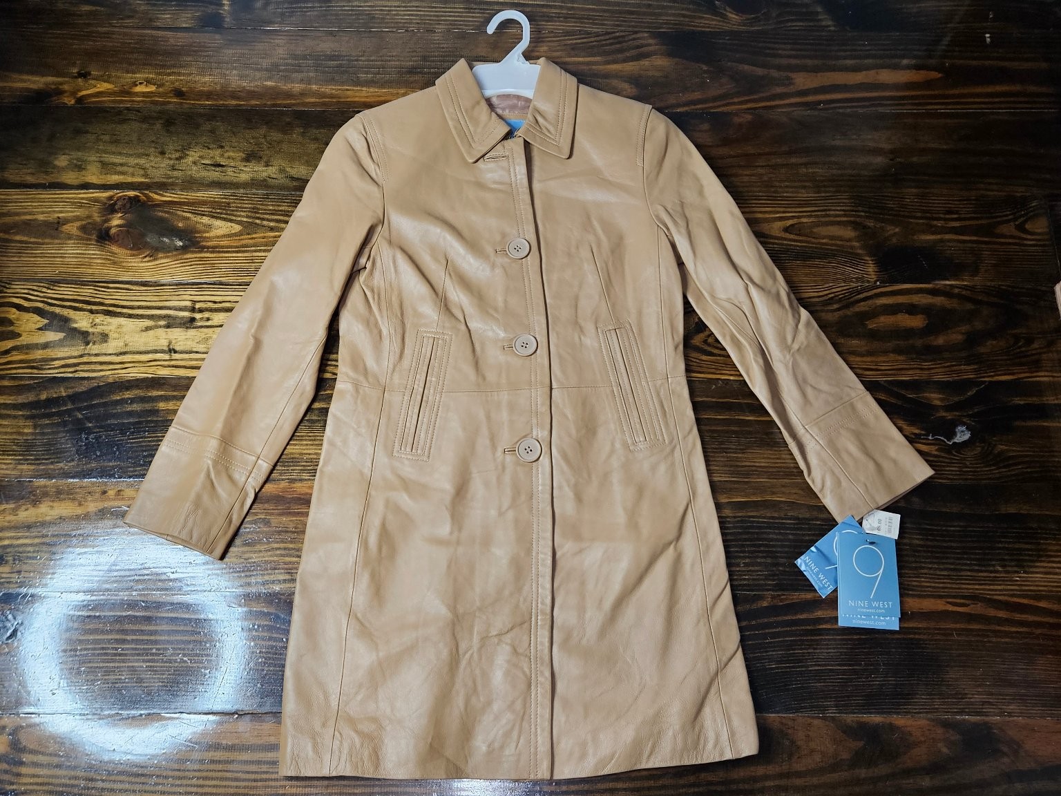 Nine West Women’s Vintage Leather Coat Camel Size S Small