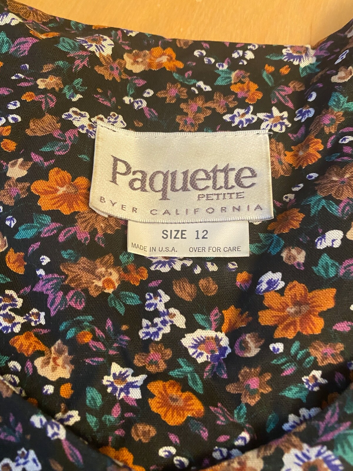 VINTAGE PAQUETTE PETITE BYER COMPANY DRESS WOMENS SZ 12 P USA MADE FLORAL MIDI