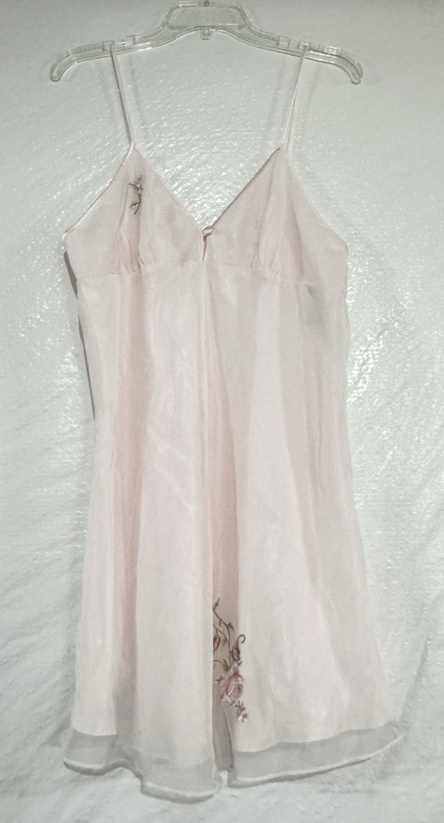 Vtg Valerie Stevens L Chiffon Floral Embroidery Y2K Babydoll Fairy Chemise Dress