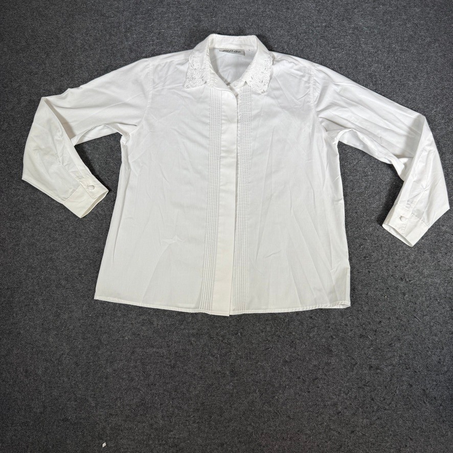 Yves St. Clair Vintage White Lace Collar Pintuck Button Up Blouse Womens XL