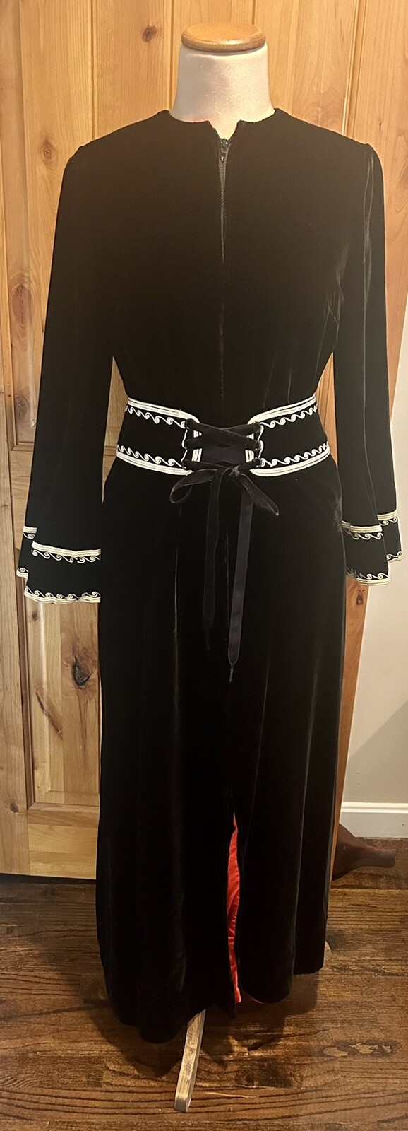 Vintage 60s Maxi Dress Velvet Black Caftan Mr Mort by Stan Herman Sz 10/12