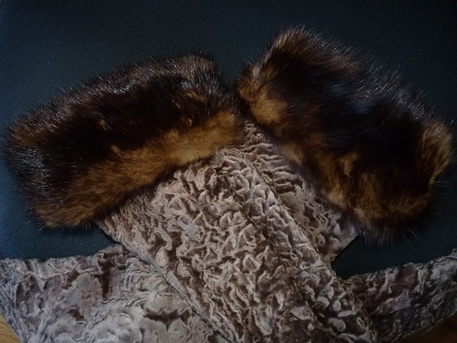 Persian lamb Russian sable collar cuffs coat M