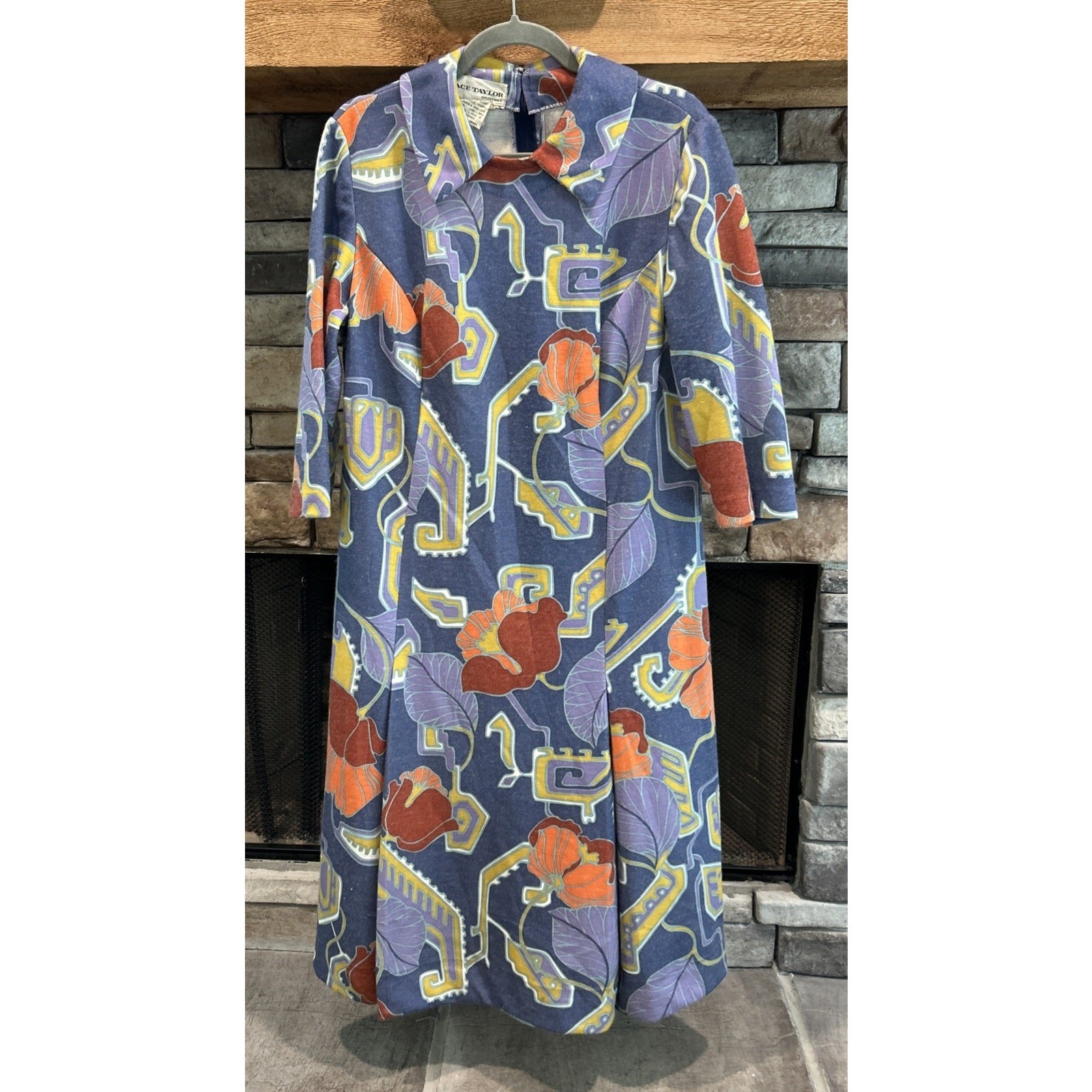 Vtg A Grace Taylor Original MOD Collared Maxi Dress Size L / XL *B7