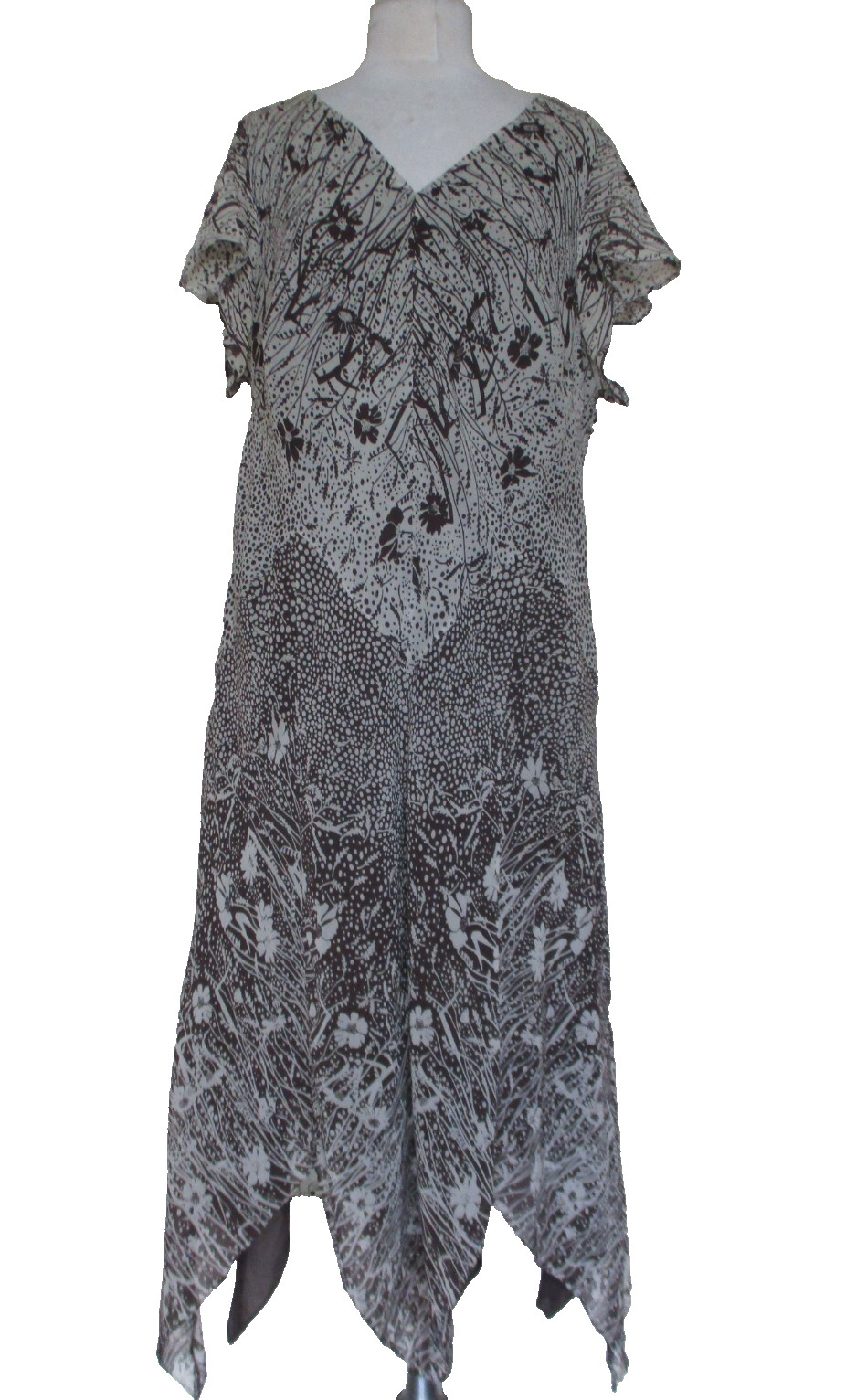 Vtg Adriana Papell Chiffon Dress Sz 20W 100% Silk Brown Gray Handkerchief Hem