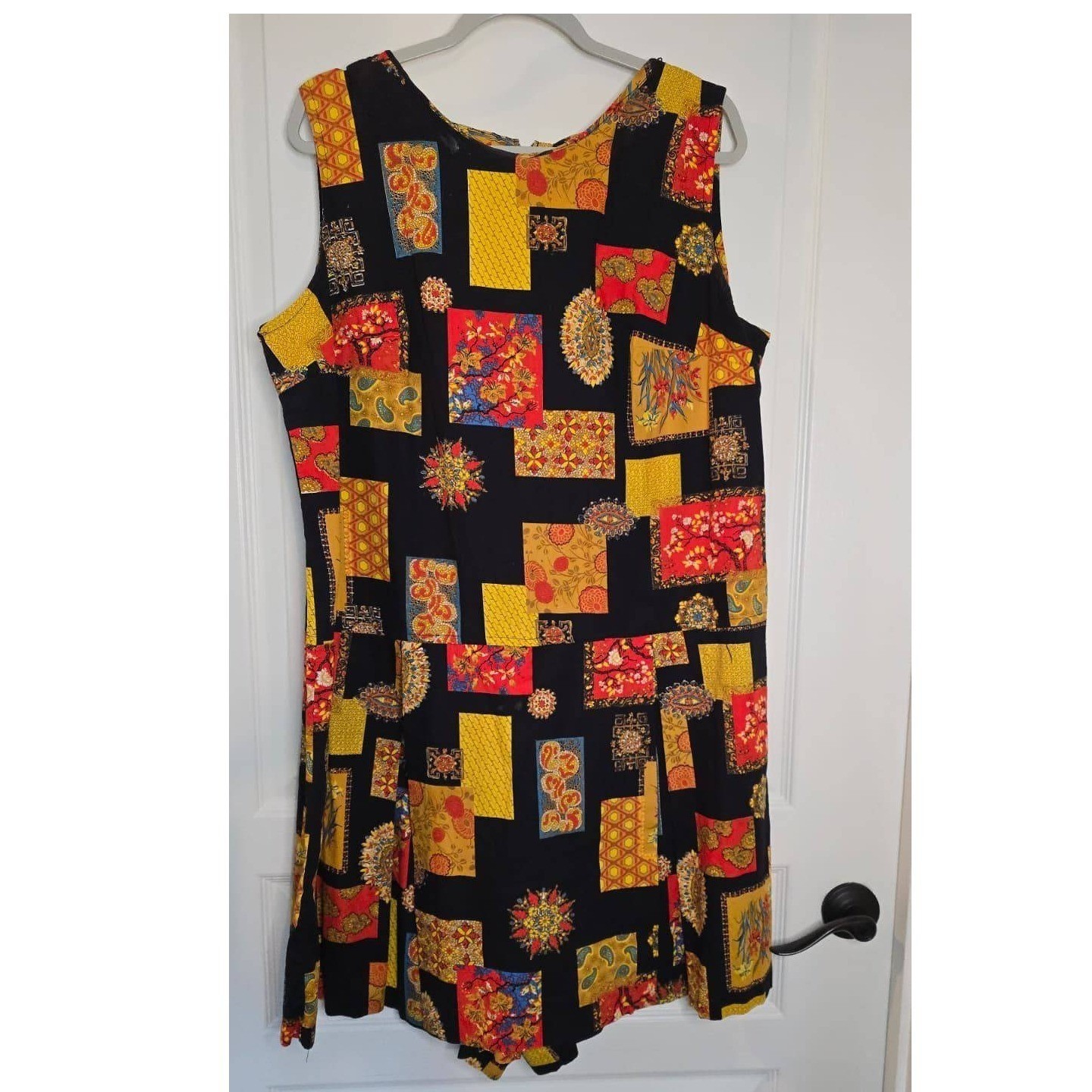Vintage Jaree Classic Patchwork Print Sleeveless Romper Red Yellow Black Floral