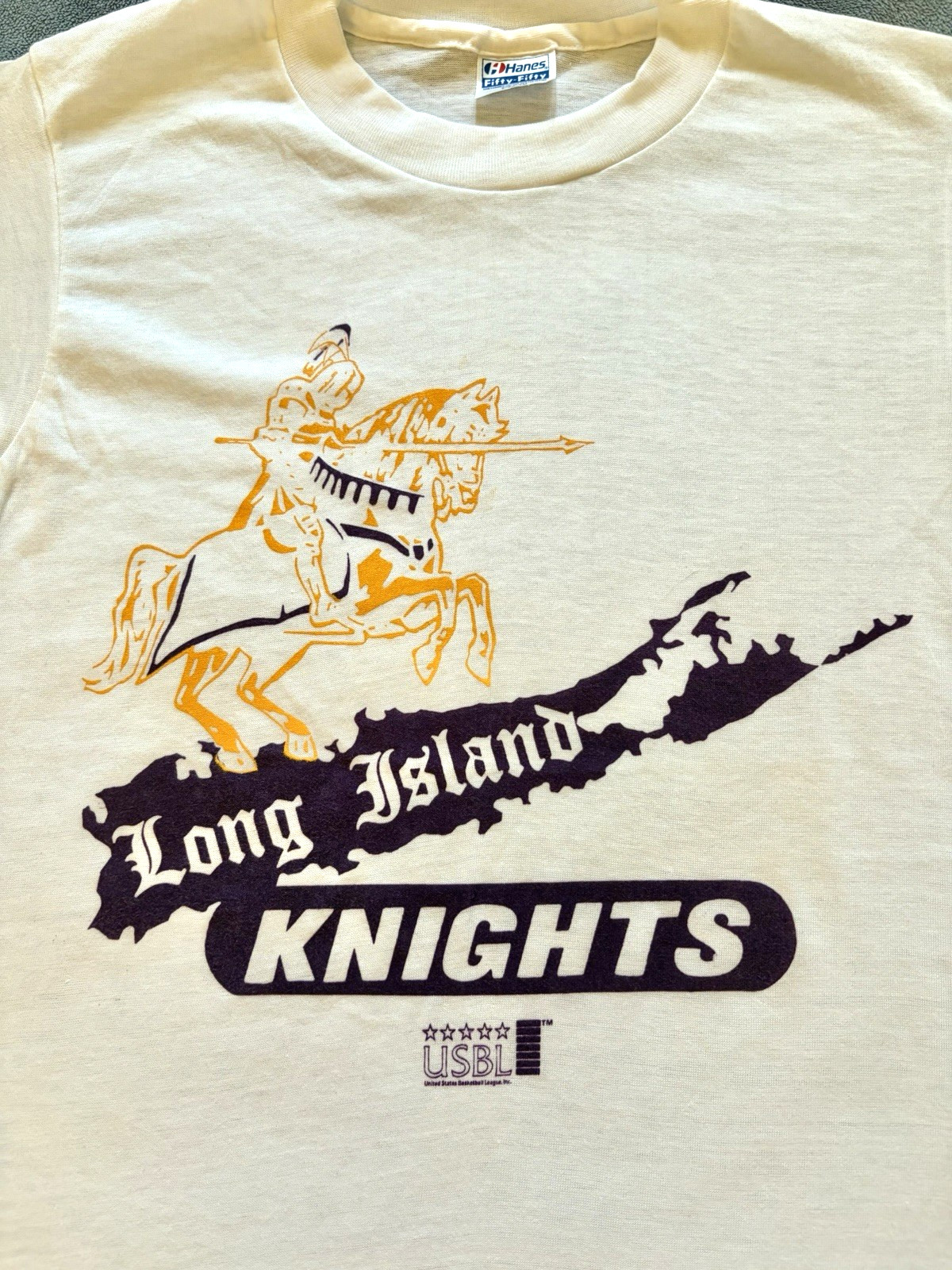 VTG 80s NOS Hanes graphic tee NY Long Island Knights Bball XS S baby tee 14/16