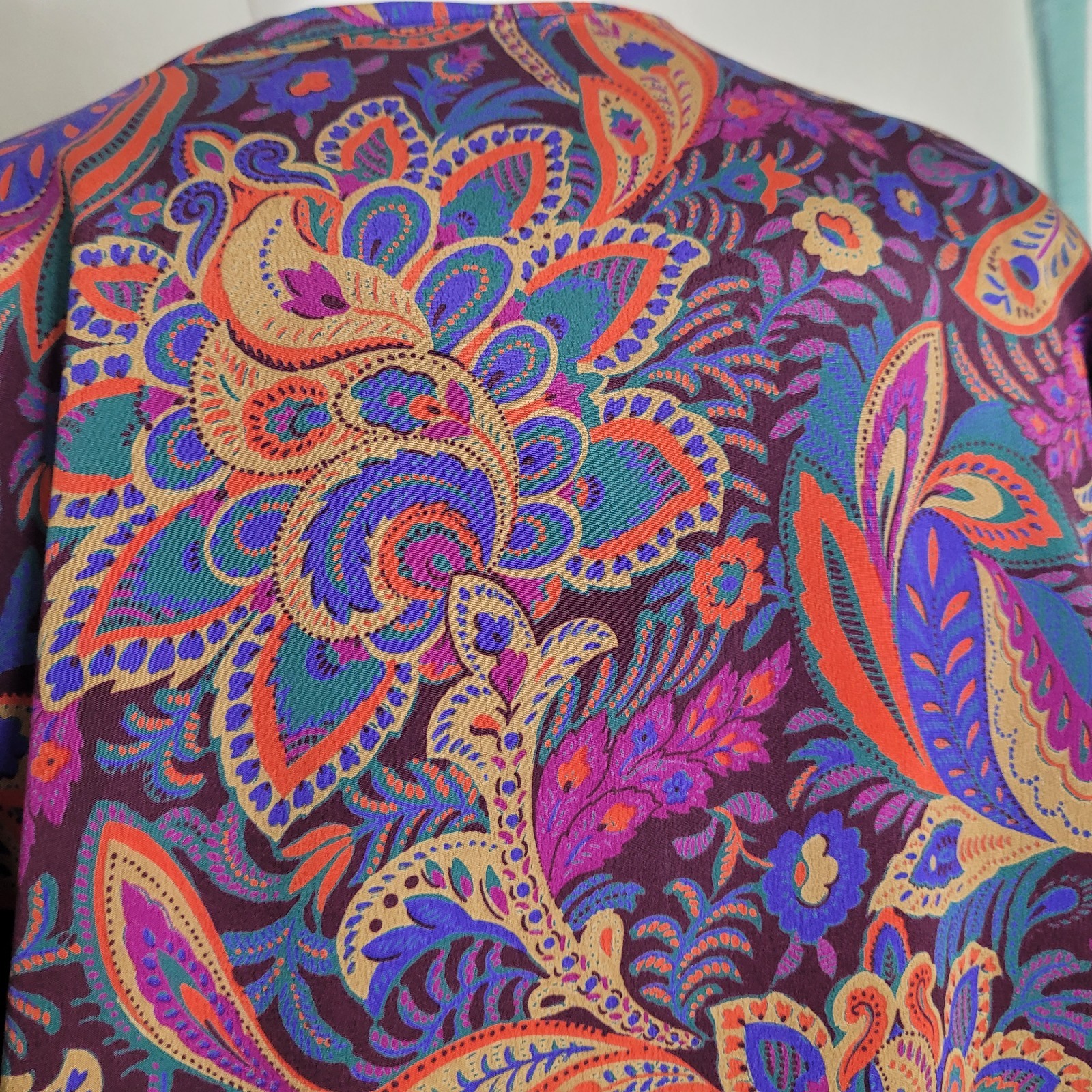 Willi of California M,L blouse shoulder pads paisley flower colorful tie button