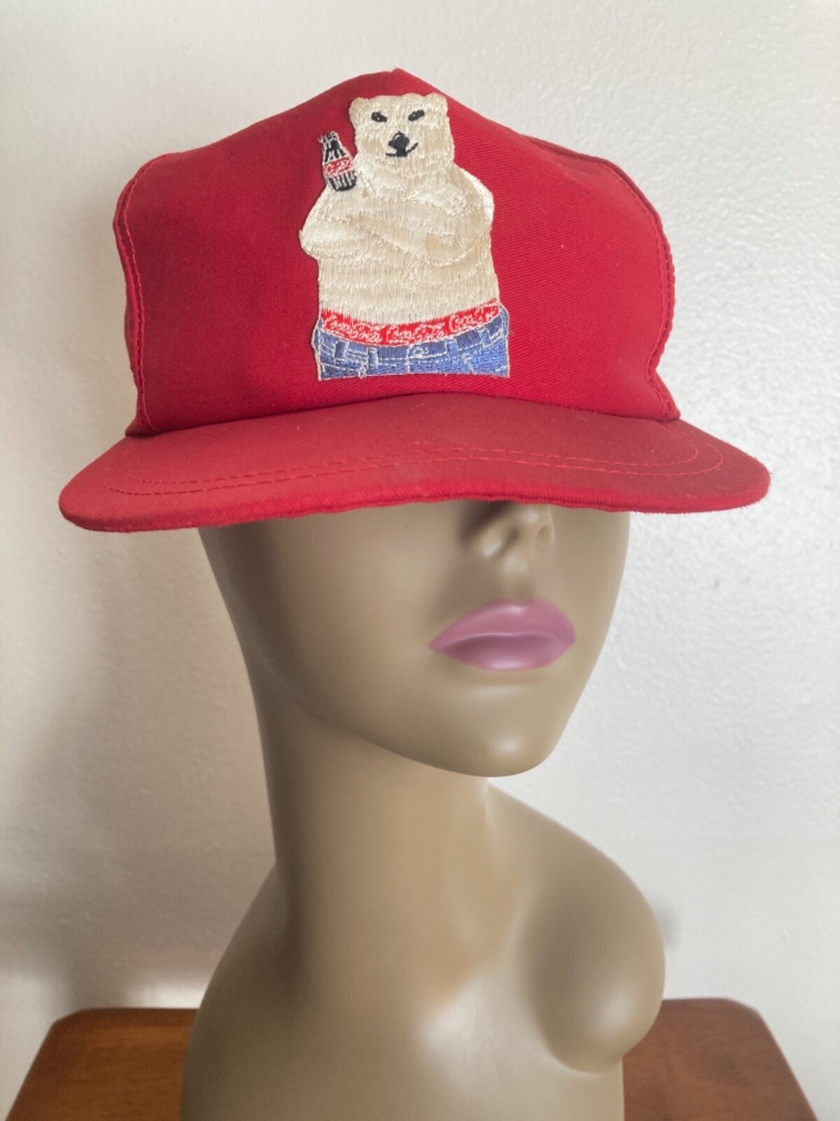 Vintage RED Coca-Cola Snapback USA Baseball Cap/hat with bear holding coca cola