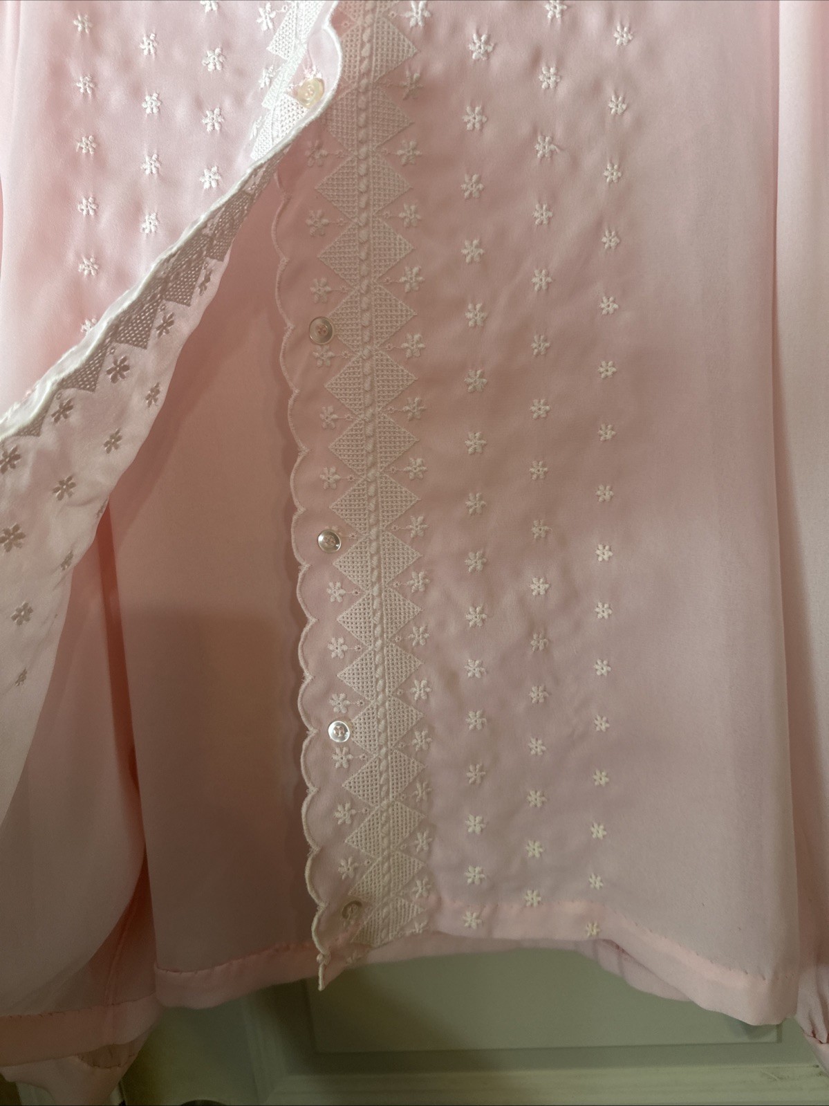 Pink Chiffon Blouse With Embroidery Lady Caribou 24” Across The Front 24”Length
