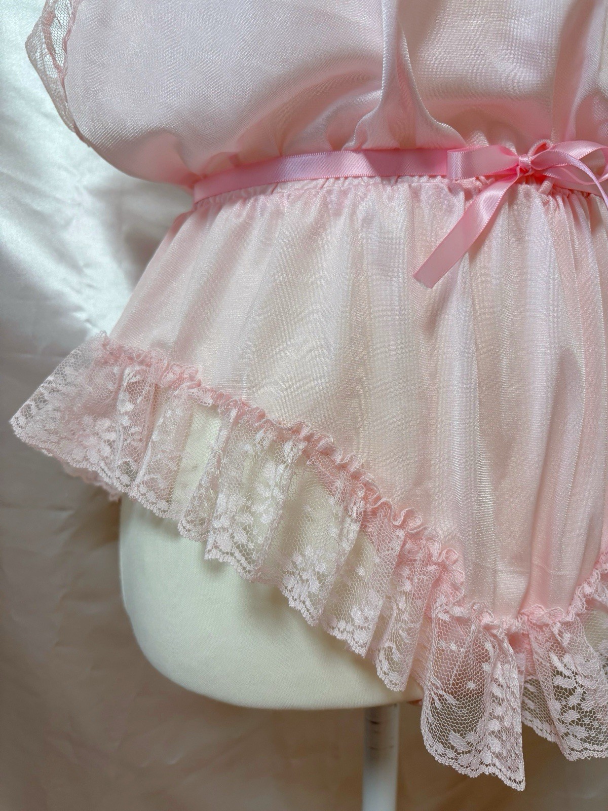 Vintage 1970s Lace Lingerie Teddy Nightgown Romper Bodysuit USA Pink Kawaii