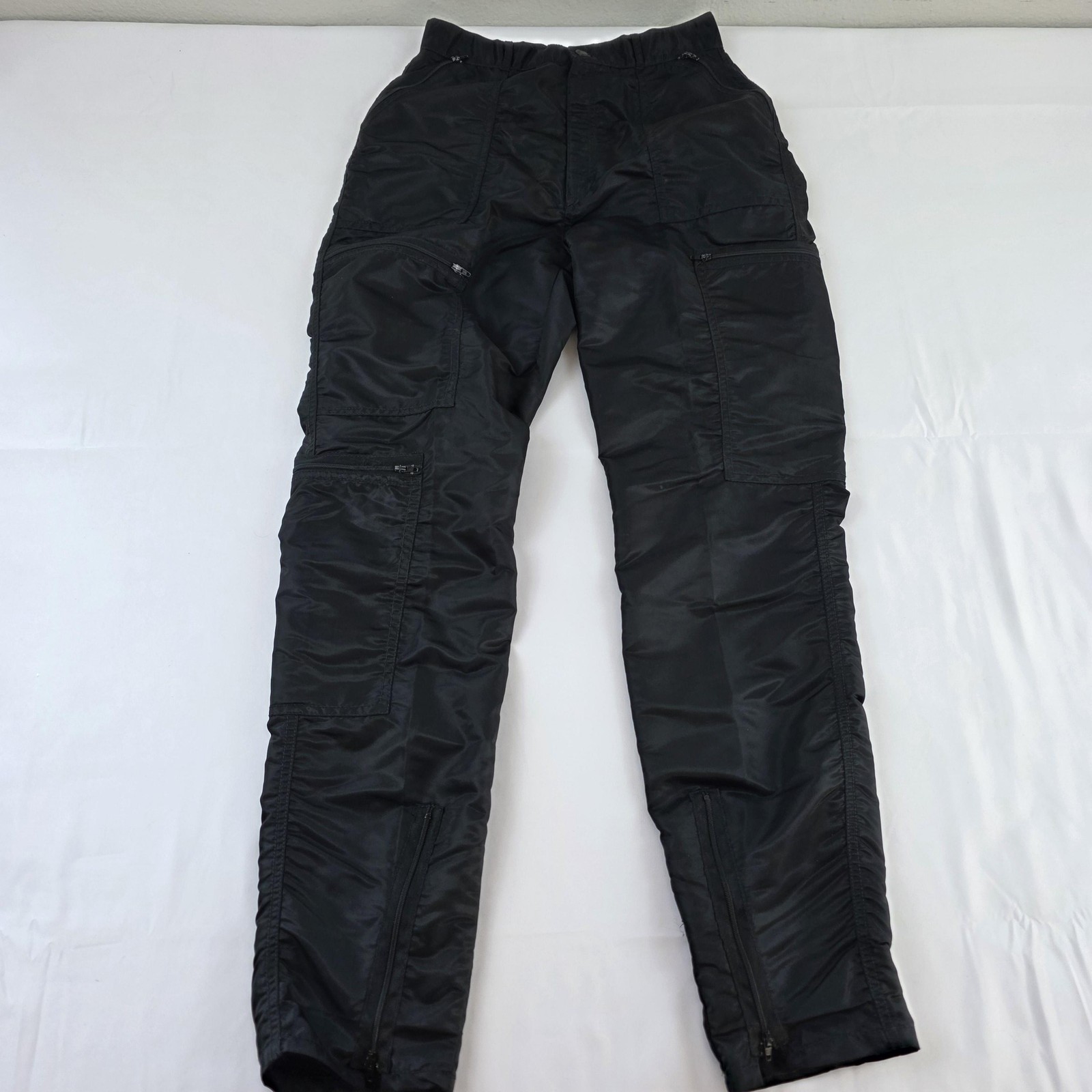 Vintage Y2K YU-NO Rave Pants Womens XS 24 Black Nylon Elastic Waist Zip Pockets