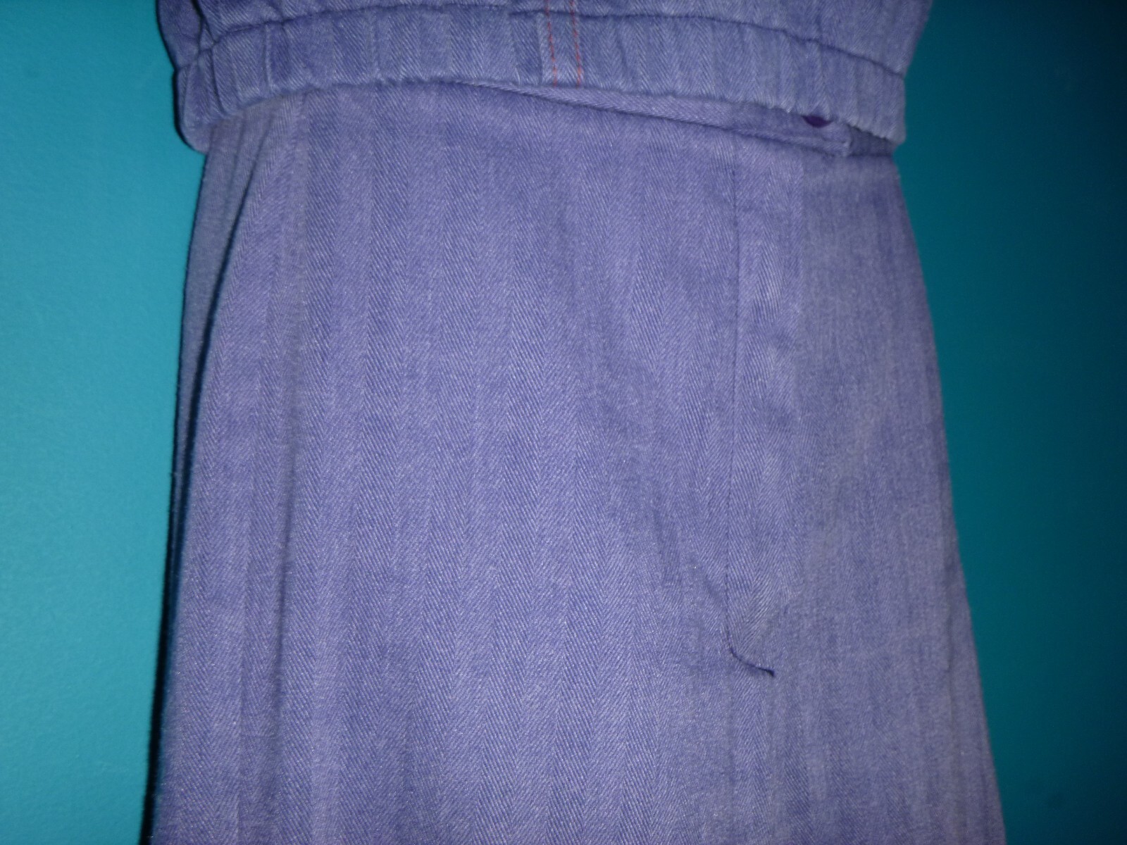 Vtg 70s Groovy The Suit Brand Blue Twill Top & Wide Leg Pants Pleather Trim Sz S