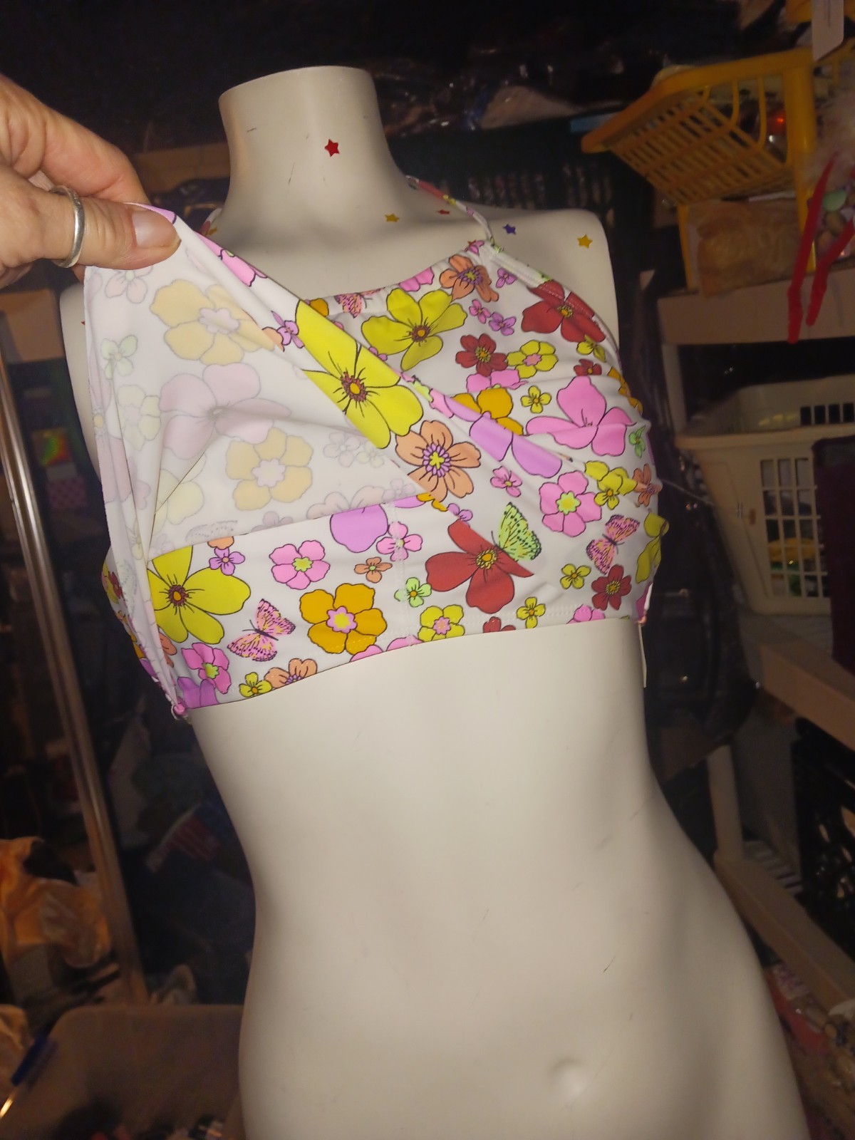 California Waves Handkerchief Bikini Top Juniors Large Floral Print Swimsuit Top