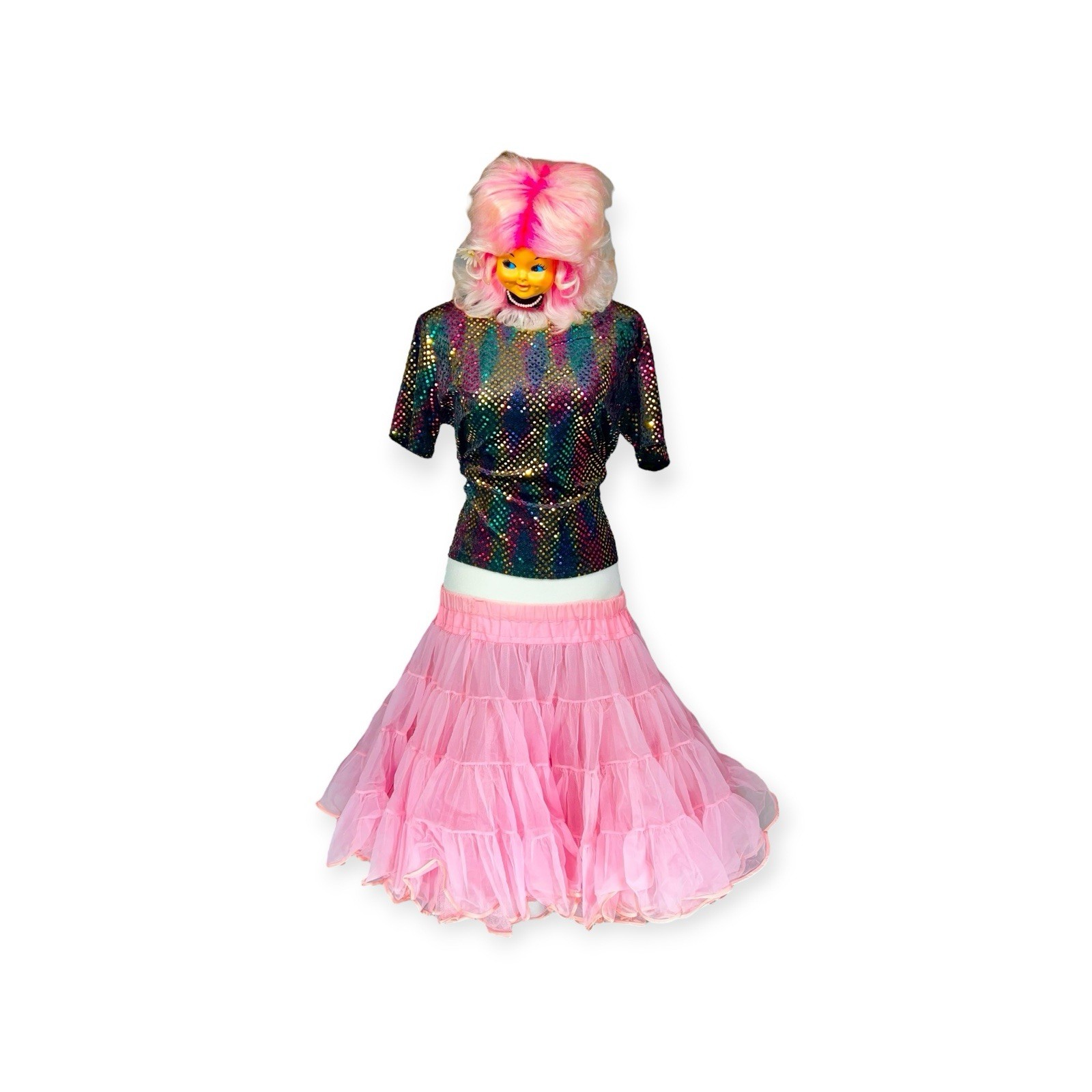 RAINBOW SNAKESKIN SEQUIN VELVET TOP SHIRT POP DIVA 1990s CLUB RAVE VINTAGE Y2K L