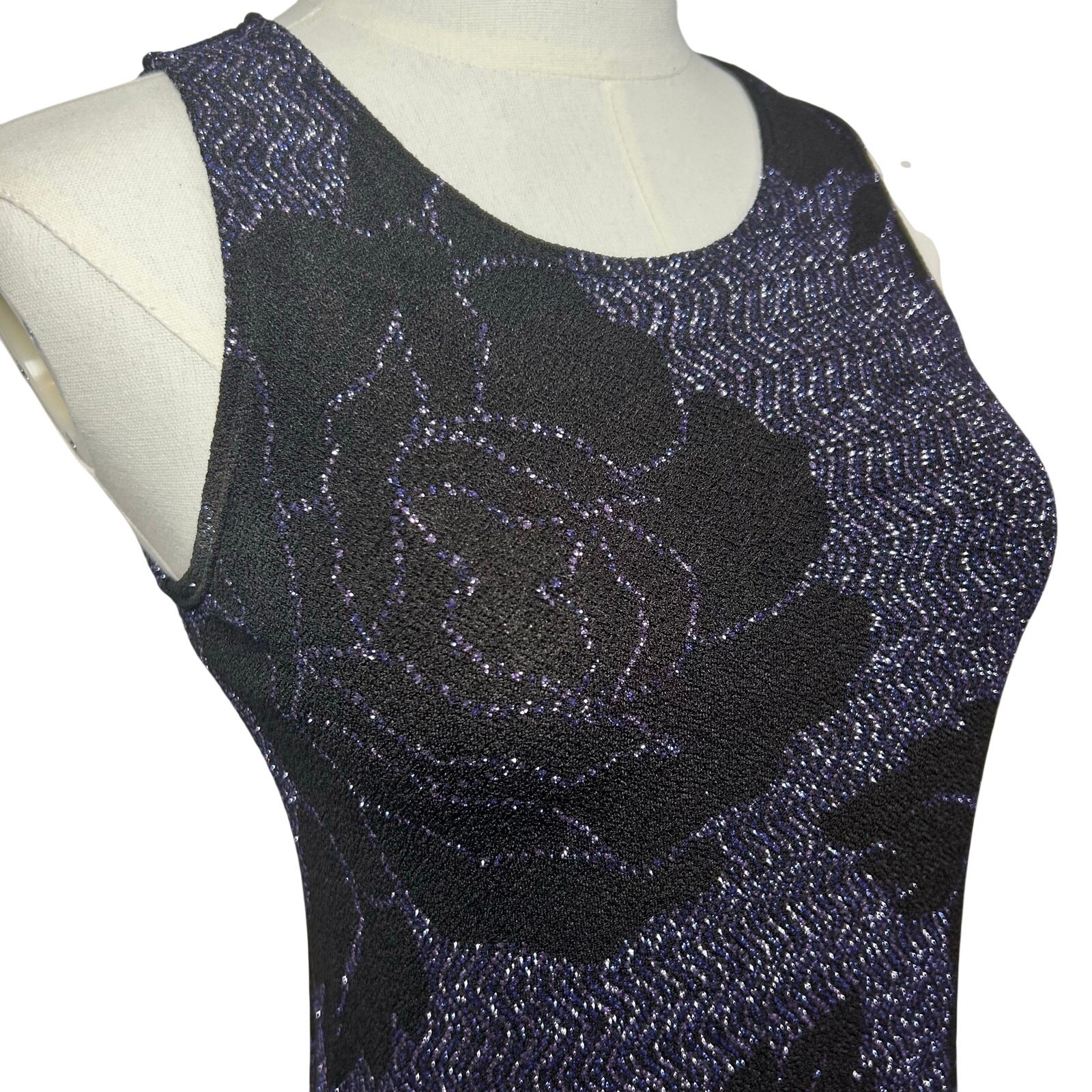 VTG 90s Black Purple Floral Metallic Maxi Dress M Goth Grunge Whimsigoth Y2K