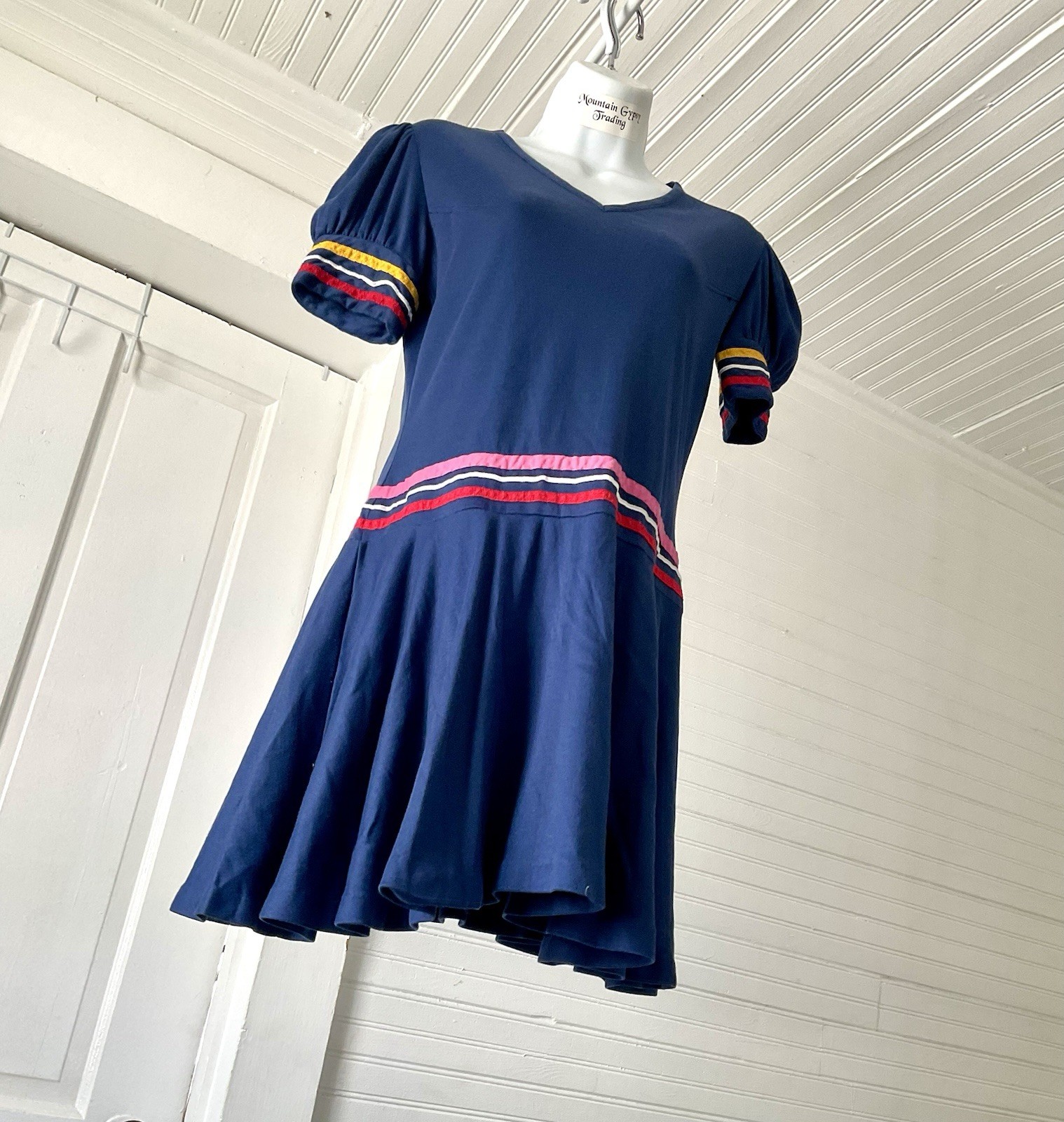 Vintage Sears Jr Bazaar Navy Blue Mod GoGo Sailor Dress Drop Waist Circa 1970’s