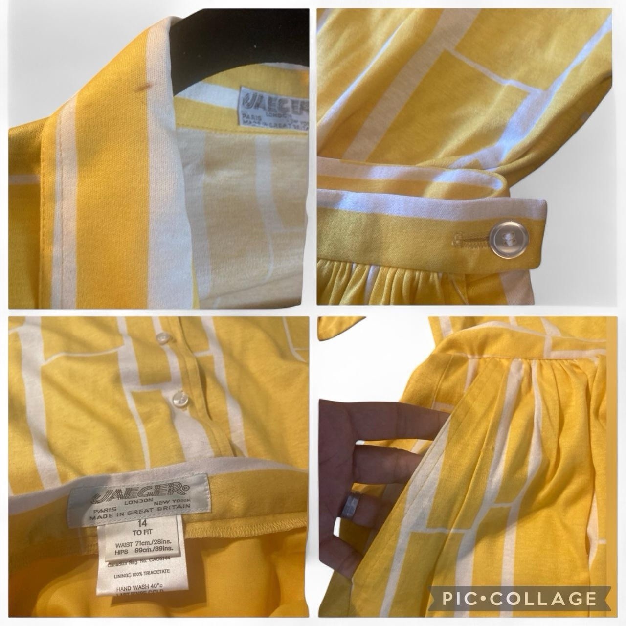 Vintage 70s/80s Jaeger London Yellow Skirt, Blouse Set W/Pockets Size 14
