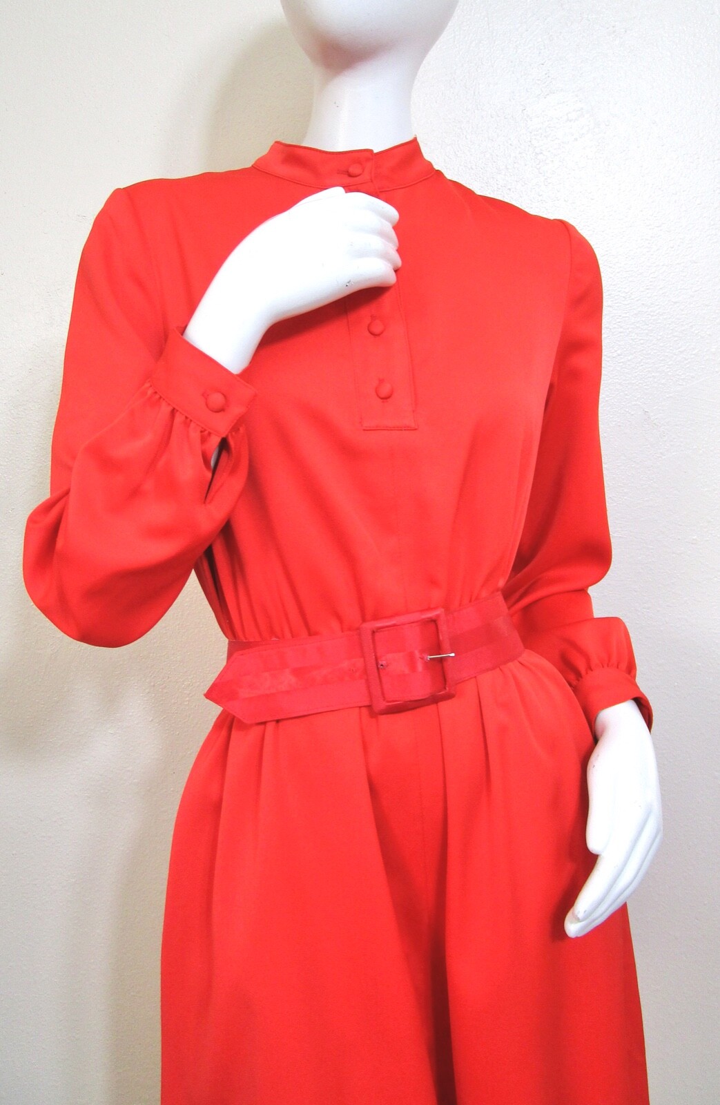 Vintage 70s Carlye Red Orange Mod Modern Mandarin Full Day Dress M 36