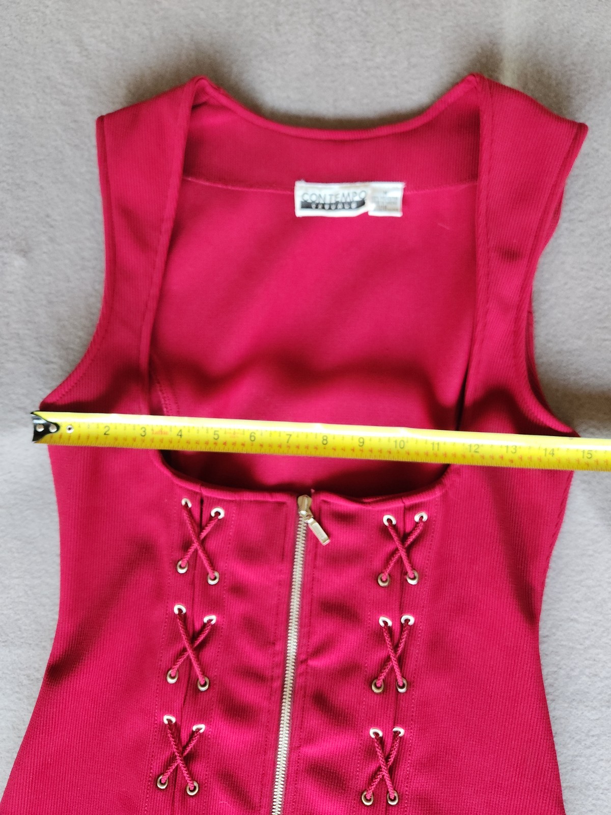 Vtg 90s Contempo Casuals Red Corset Lace Up Zip Front Ribbed Top Vest Womens M
