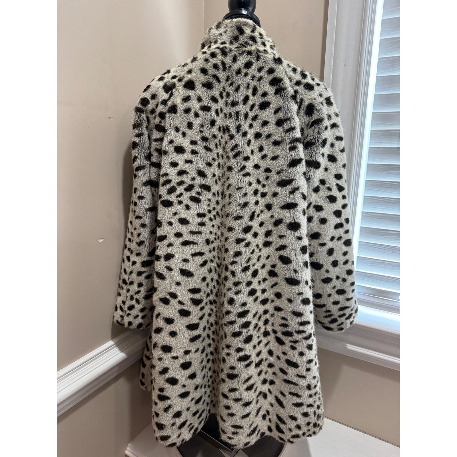 Le Nouveau Vintage Faux Fur Coat Leopard Print Shawl Collar Jacket Made in USA S