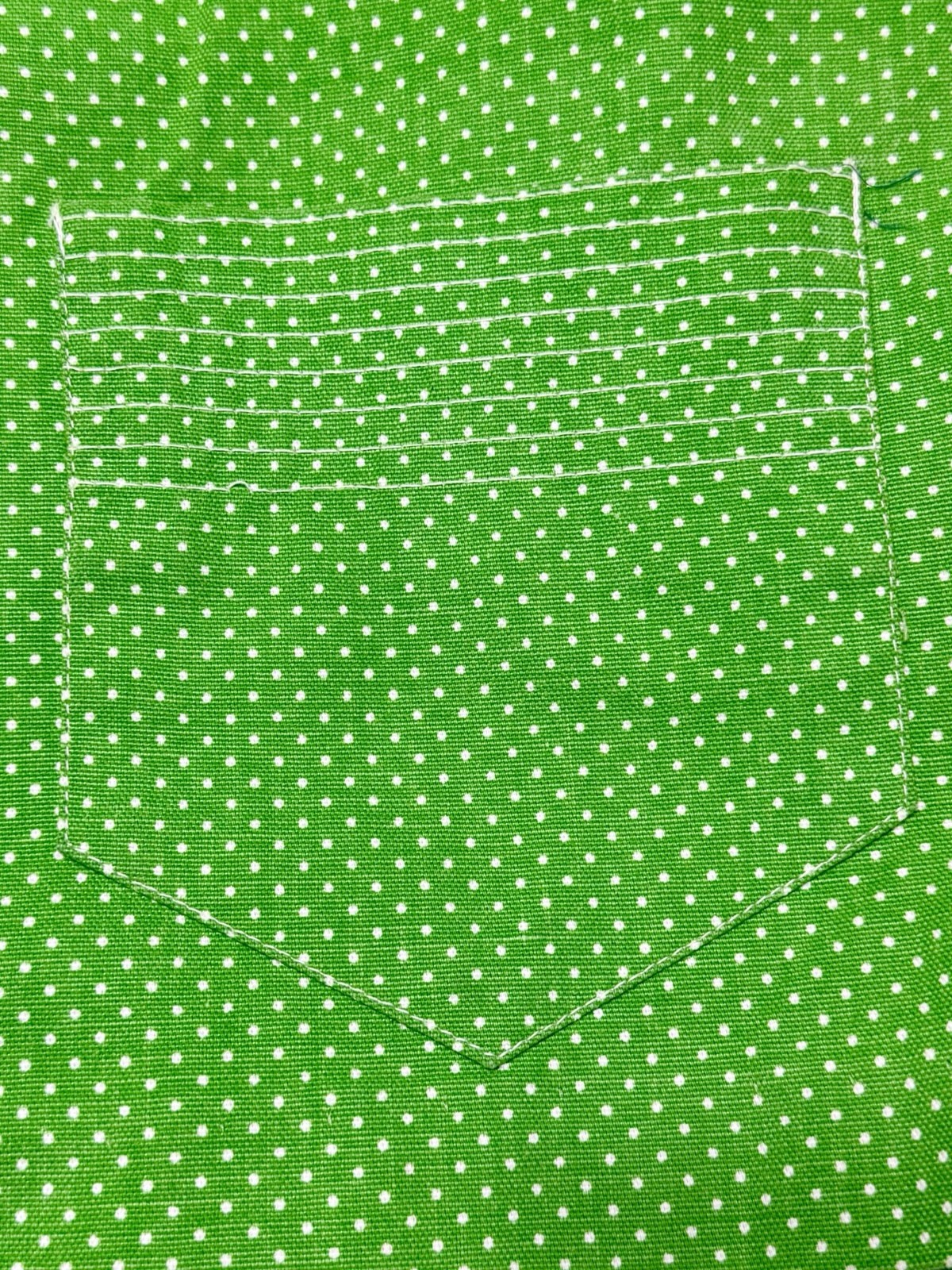 Vintage 1970s Women’s Heavy Cotton Green & White Polka Dot 2 Piece Top/Skirt