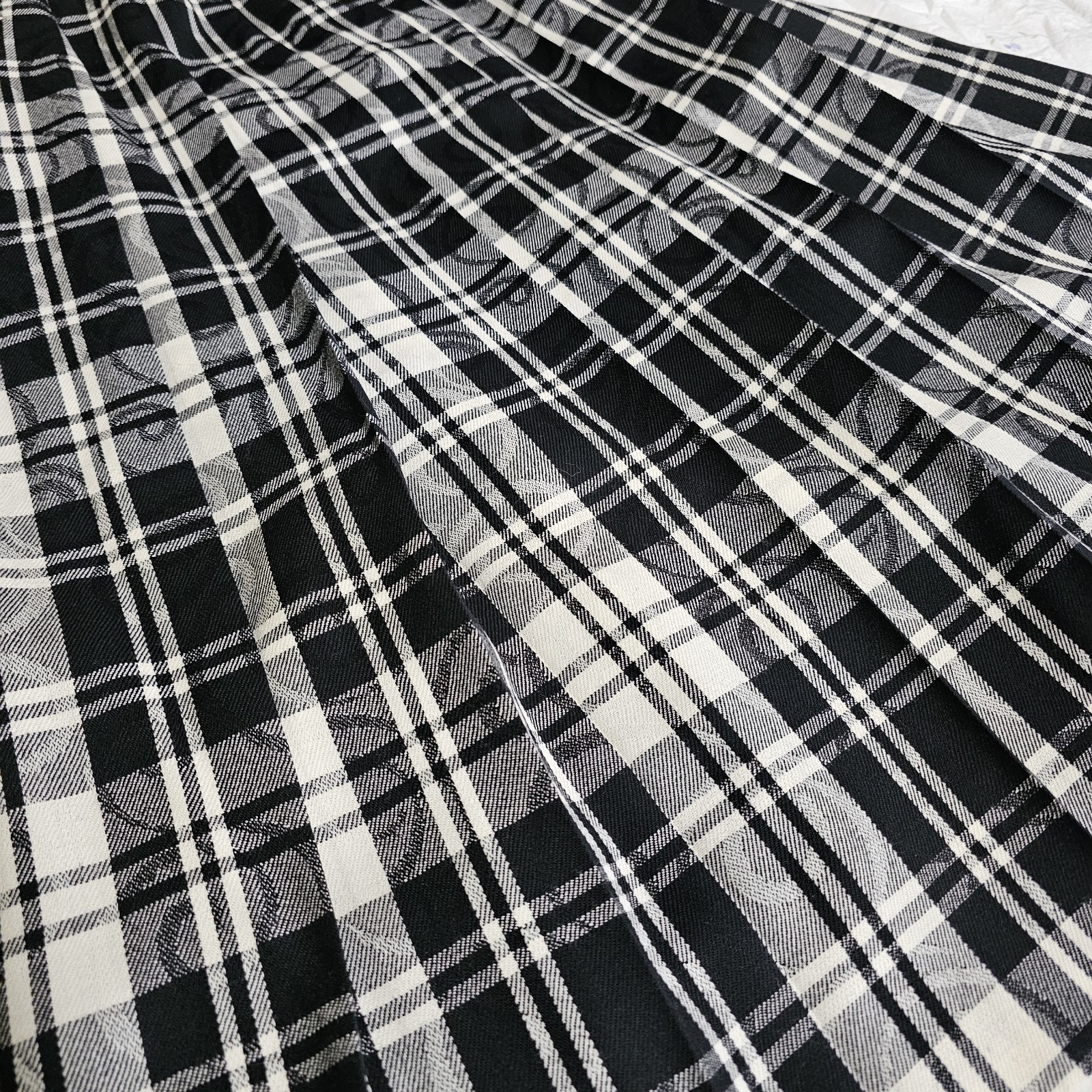 NWT VTG Pendleton Plaid Pleated Midi Skirt Black White 100% Virgin Wool Sz 12