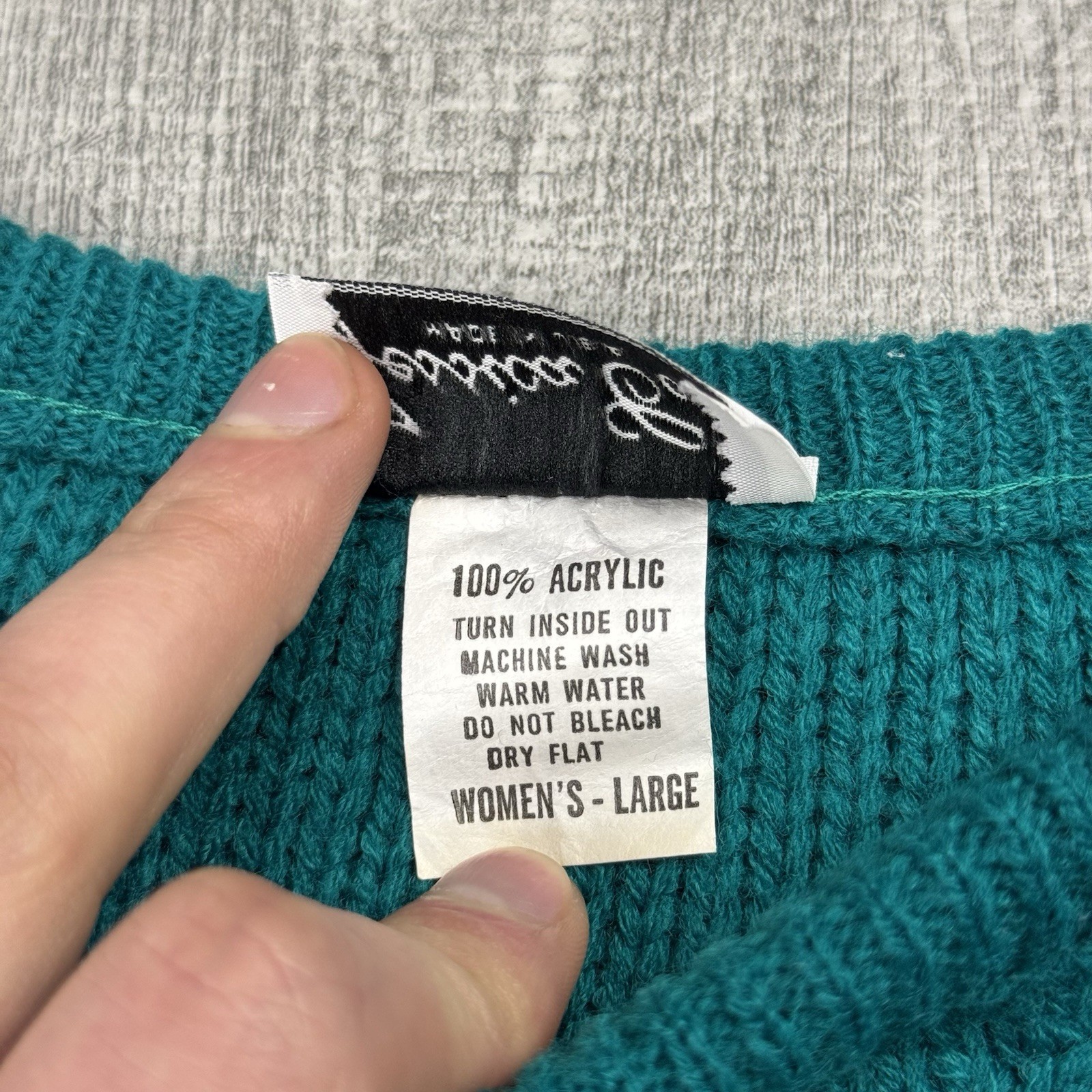 VTG 80S JESSICA COLE ELEGANT CABLE KNIT 3/4 SLEEVE USA ACRYLIC SWEATER TEAL L
