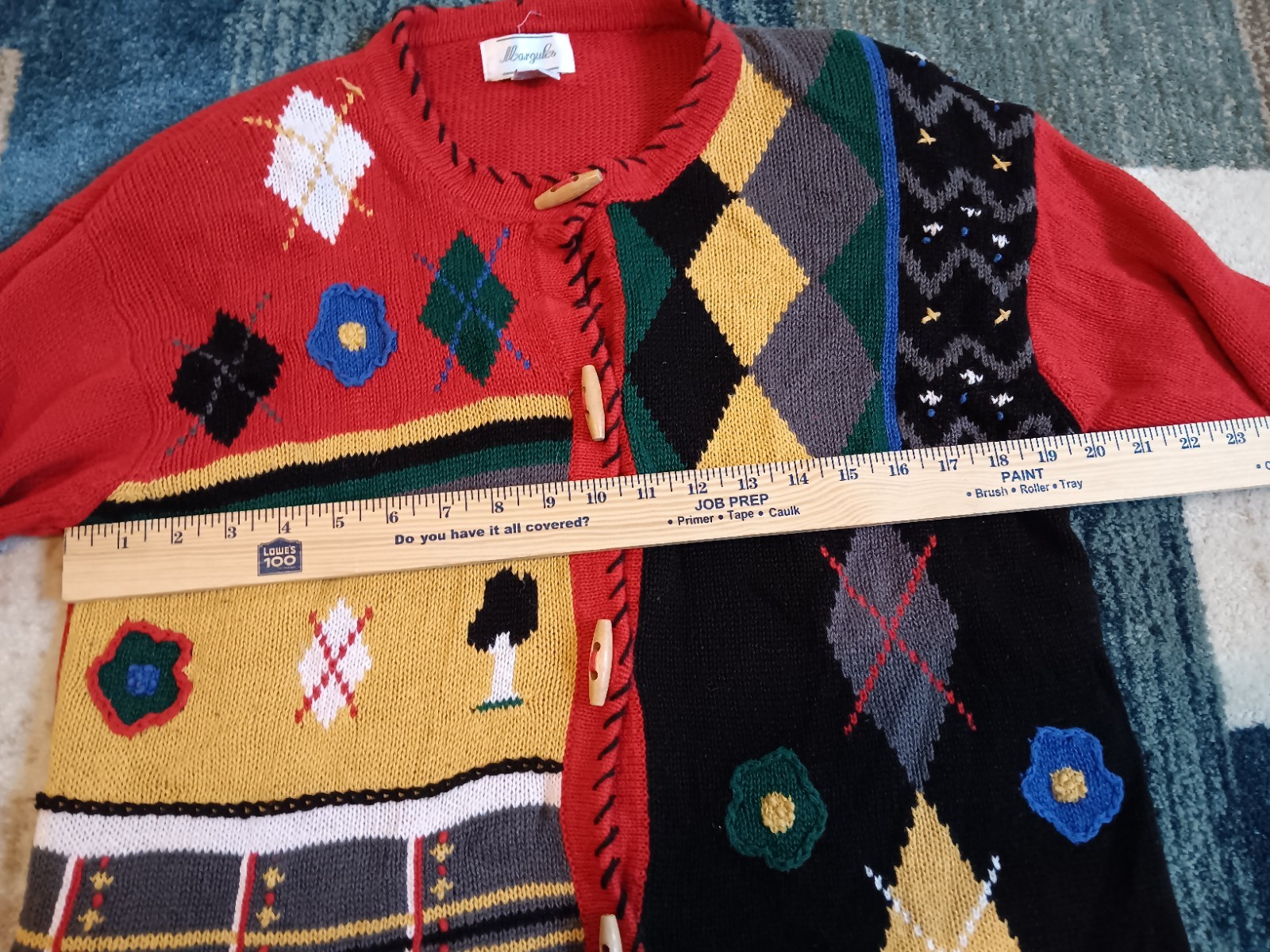 Margules Vintage Sweater Cardigan Medium Shoulder Pads Red Multicolor
