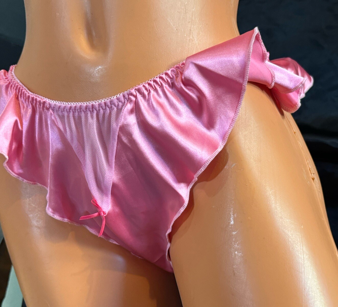 Sexy Vtg Style 1980s Satin Flutter Ruffle Baby Pink Girly Panties Sz L