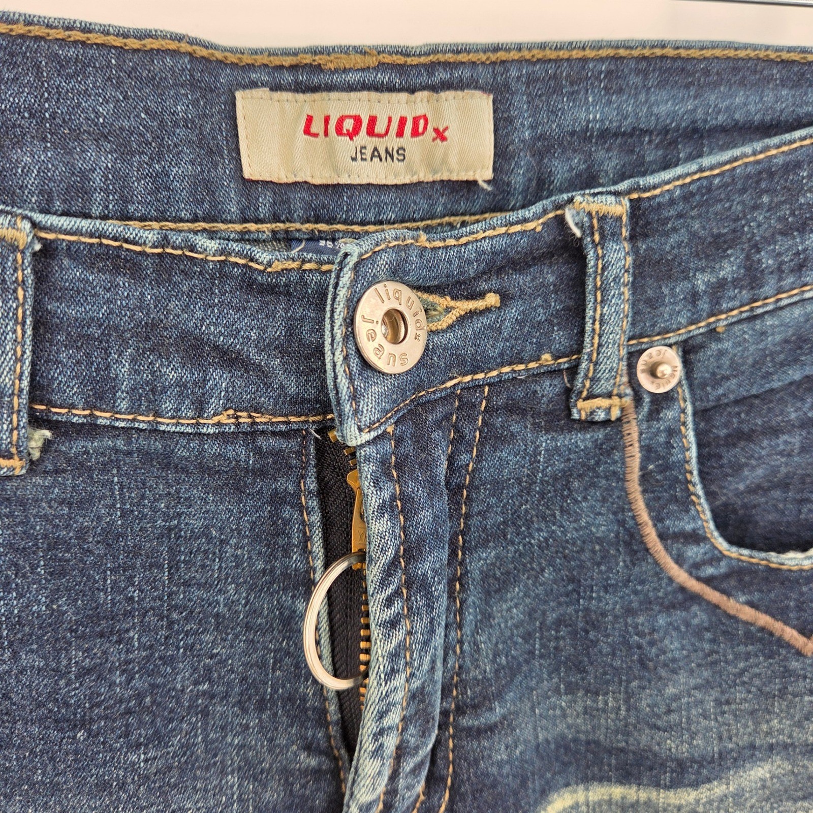 Liquid X Jeans Womens 3 Dark Wash Flare Velvet Applique Y2K Vintage Retro