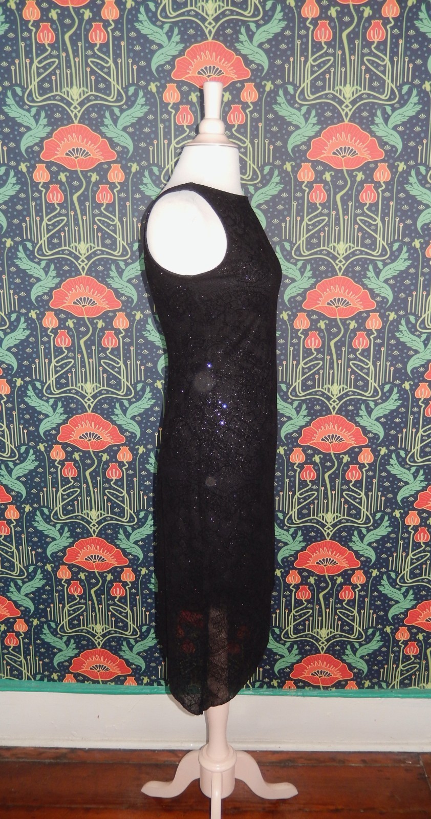 Vintage 90’s Y2K Cocktail Dress Black Whimsigoth Flocked Velvet Glitter