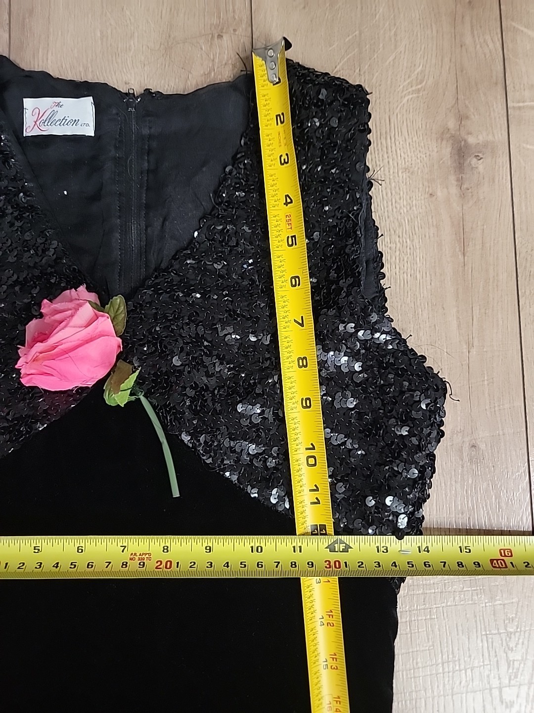 VTG 60s The Kollection Ltd Black Velvet Evening Gown – Sequin Bodice,Mod GoGo