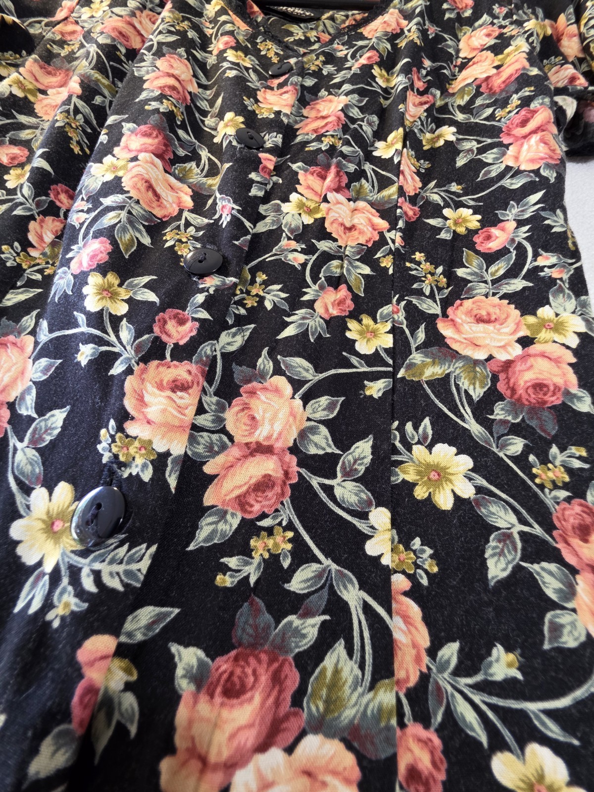 Size XS- Vintage 90s By Choice California Floral Rayon Dress Black Rose Mini
