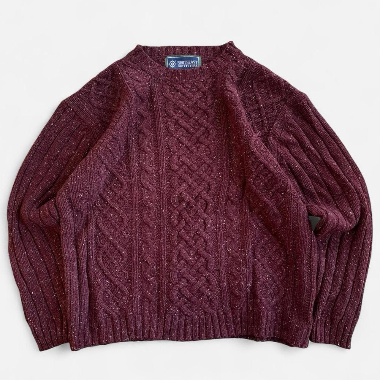 Vintage Northeast Outfitters Burgundy Speckled Cable Knit Sweater Silk Wool L