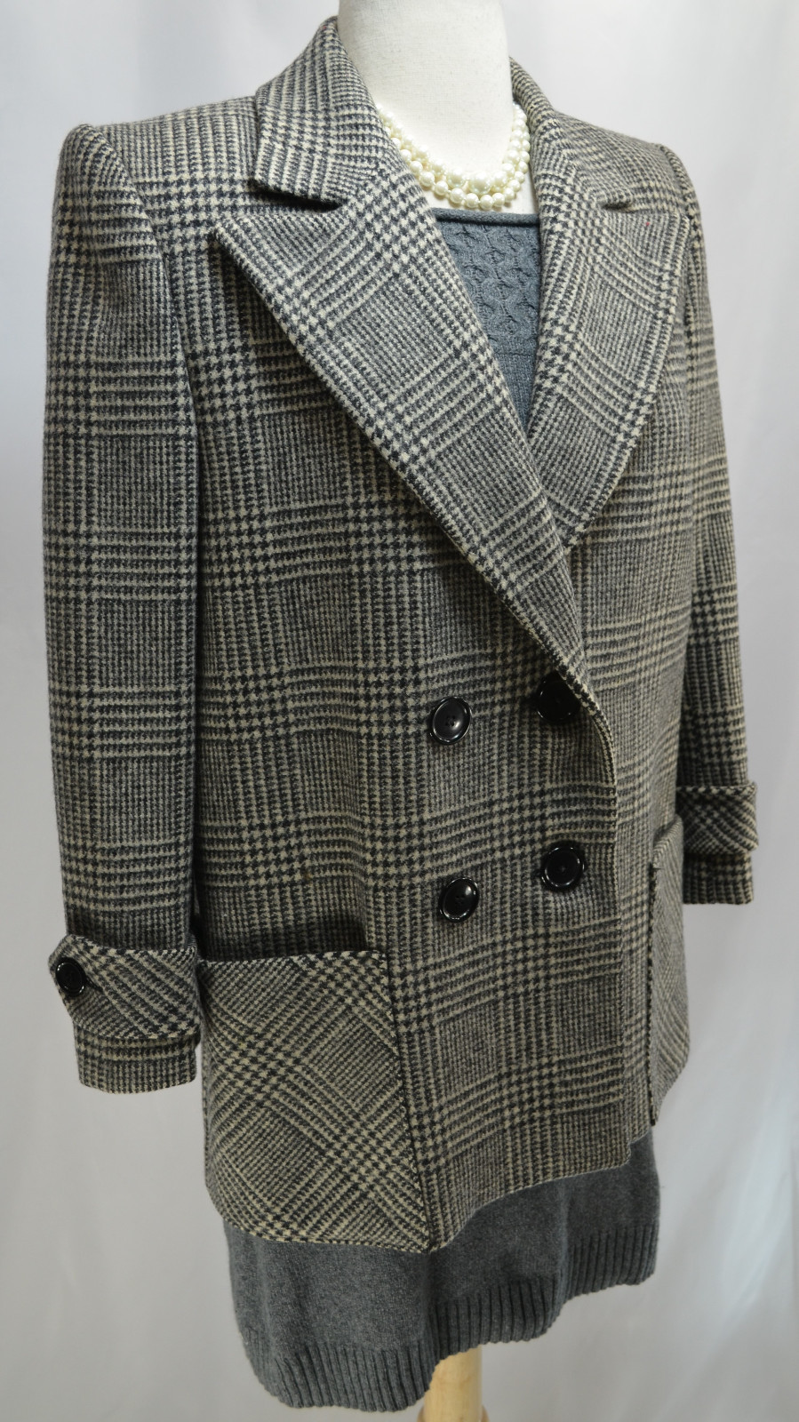 Bert Newman Blazer Vintage 80s hounds tooth plaid Wool double breasted coat 2P