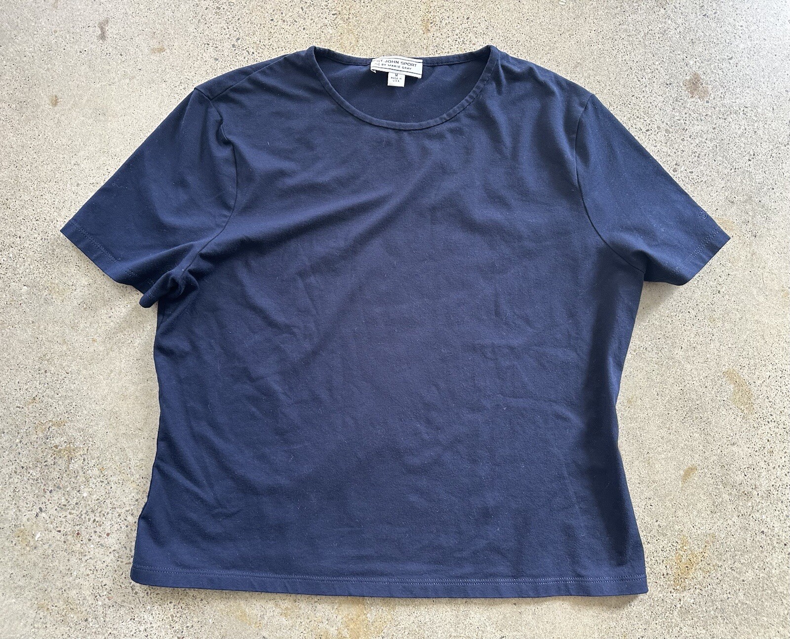 Vintage St. John Sport by Marie Gray Solid Navy Blue Top Size M Made in USA