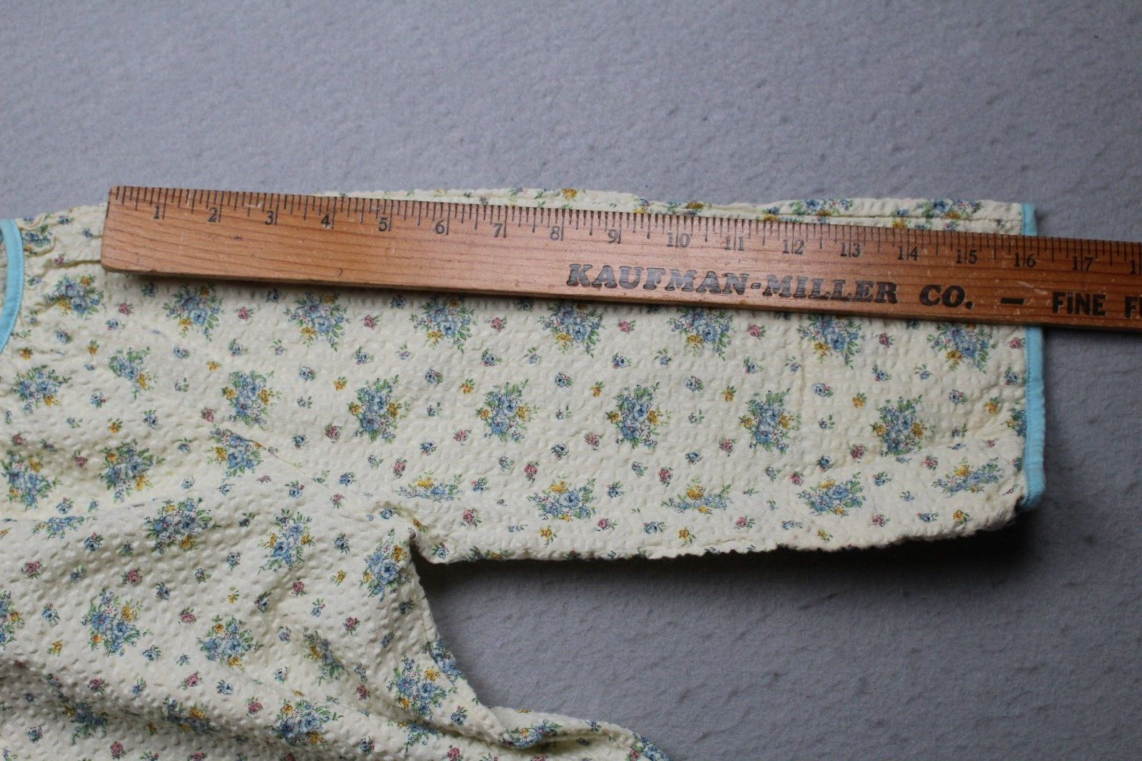 Vintage Keyloun Housecoat Nightgown Womens Small Floral Cotton Blue Yellow 1960s