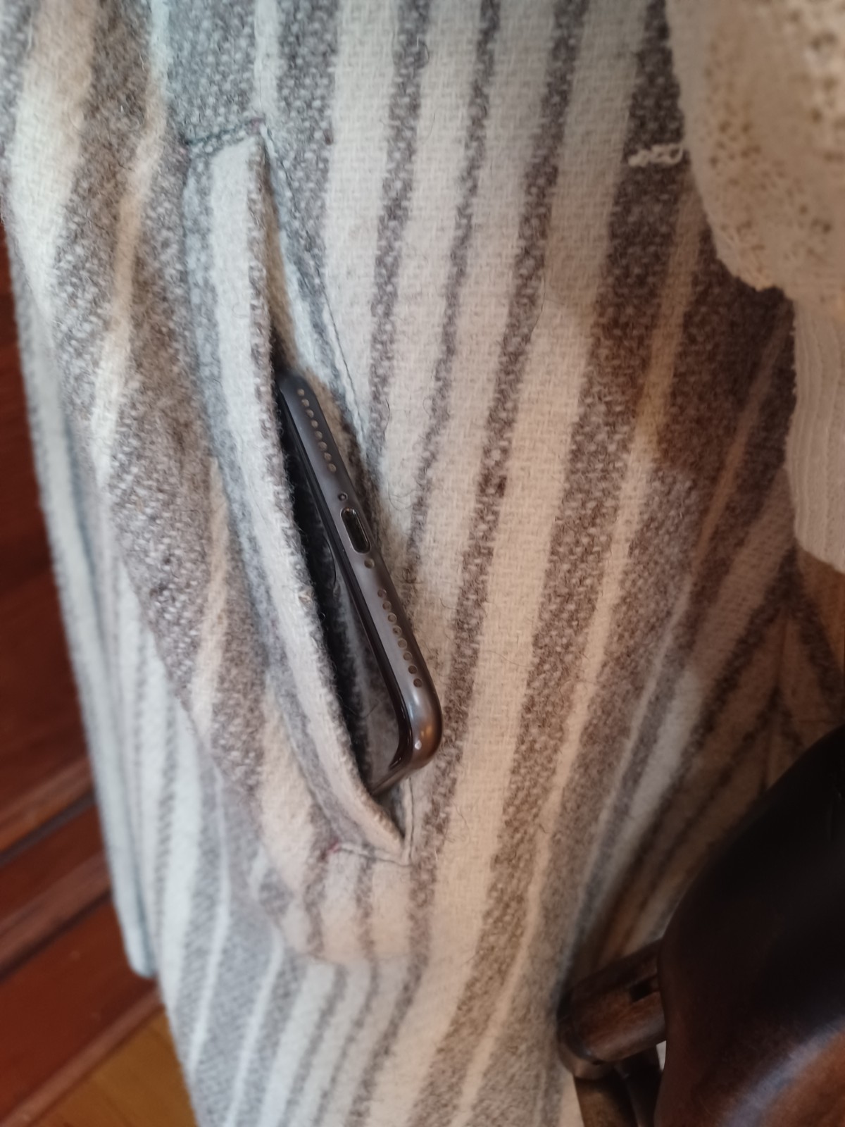 Vintage 1960s/1970s Grey Stripe Wool Boho Victorian Cottagecore Cloak Coat